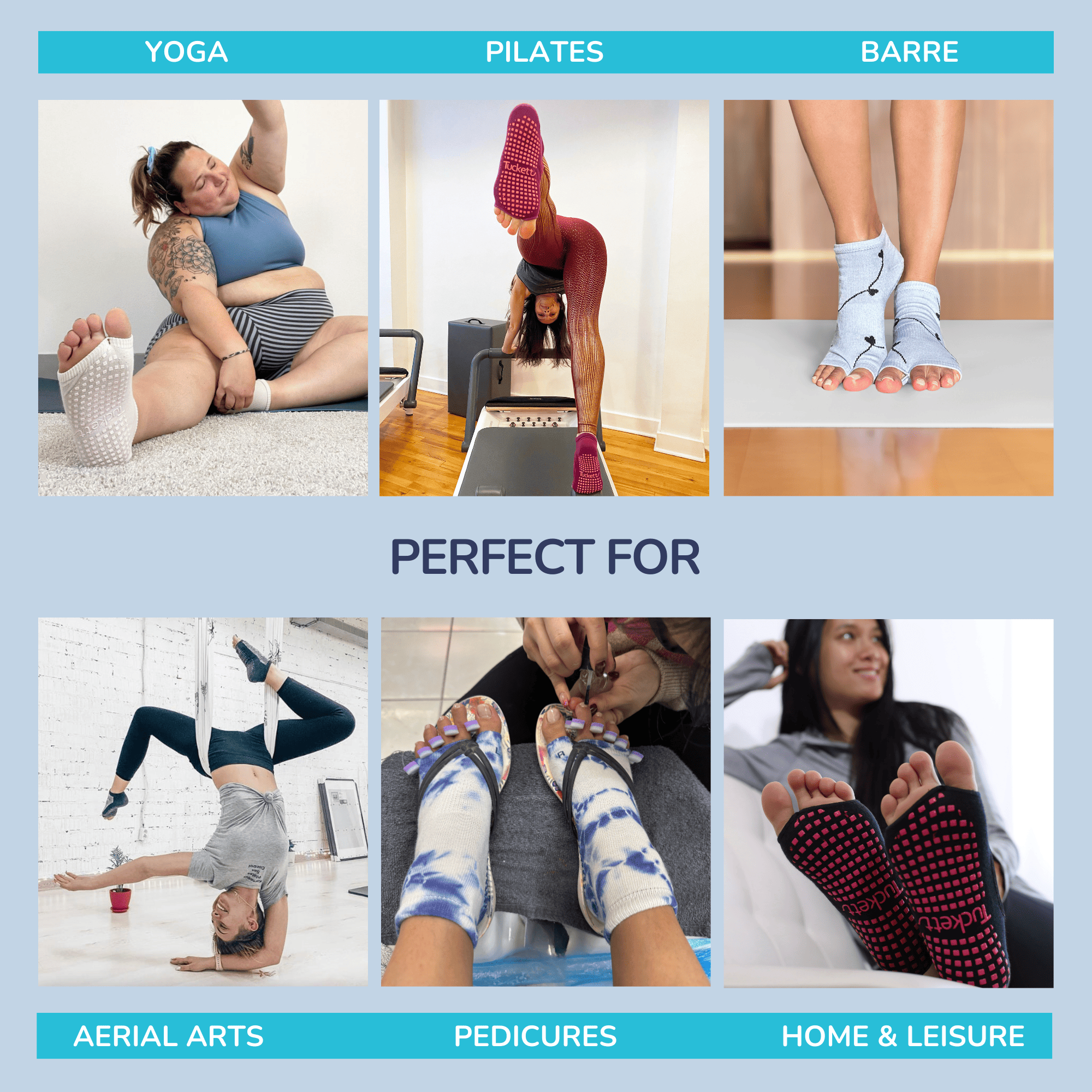 Tucketts Anklet Pilates Socks - Non-Slip Grip, Open Toe, Barre & Yoga - Women's