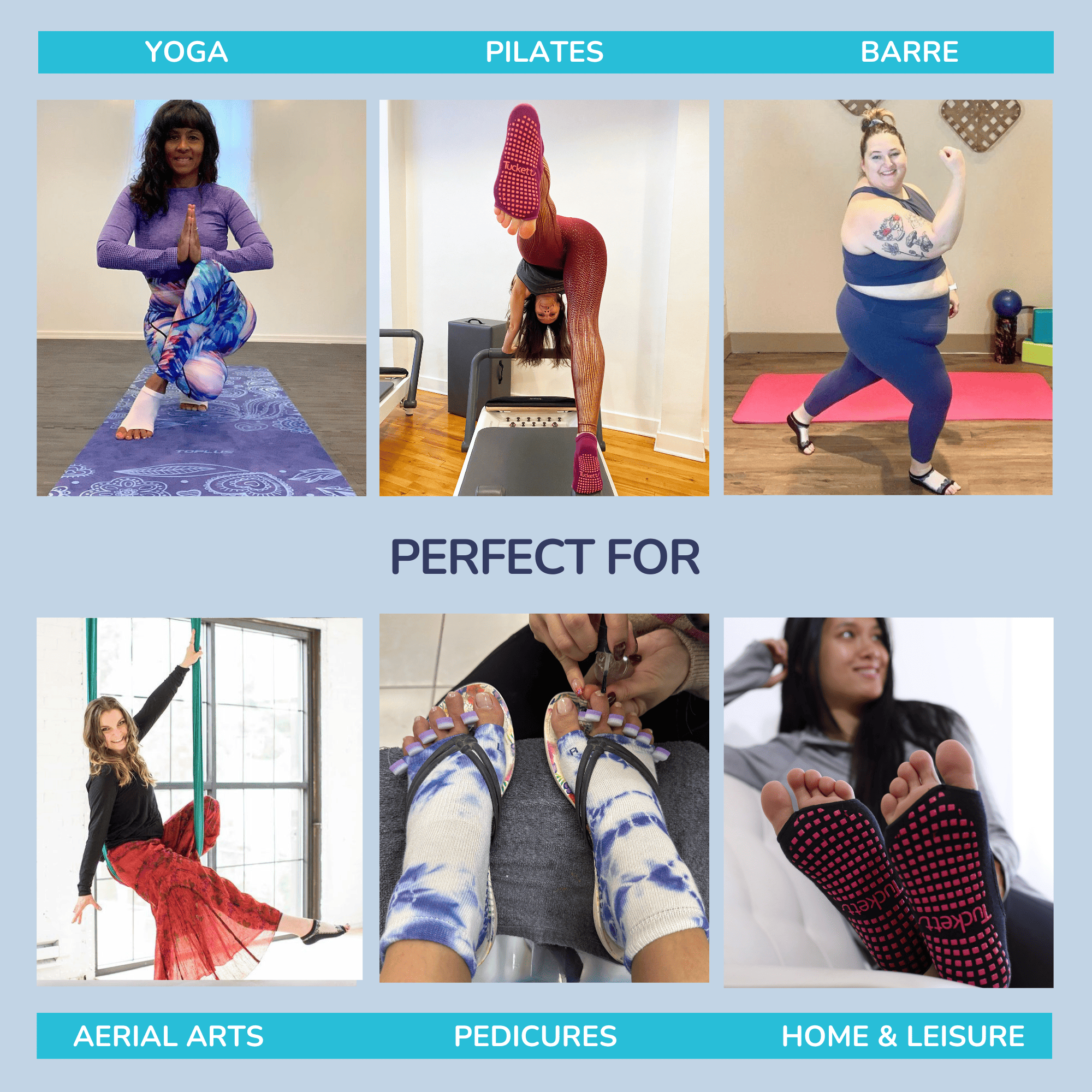 Tucketts Flow Pilates Socks - Non-Slip Grip, Open Toe, Barre & Yoga - Women's