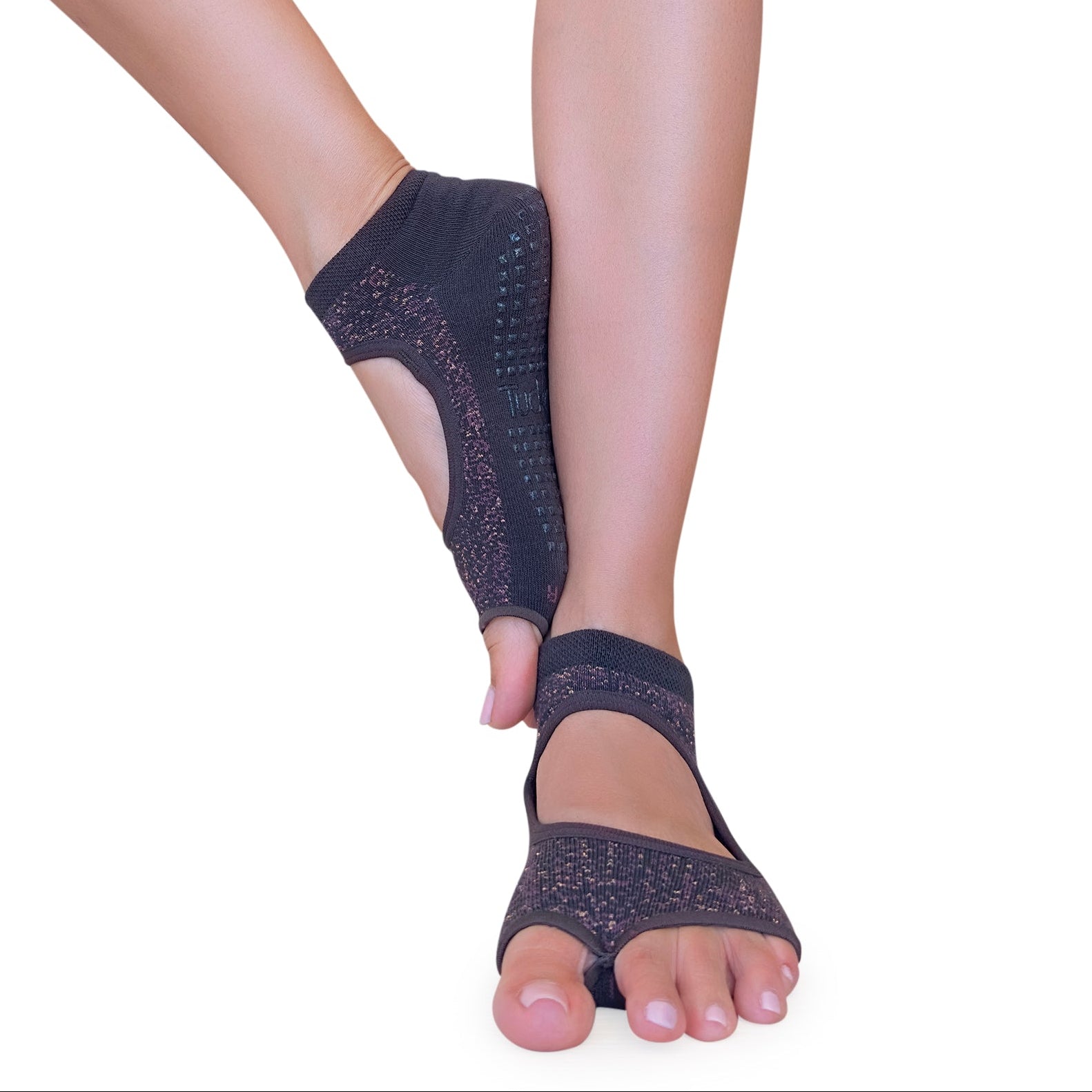 Tucketts Allegro Mocca Radiance Pilates Socks - Non-Slip Grip, Open Toe, Barre & Yoga - Women's