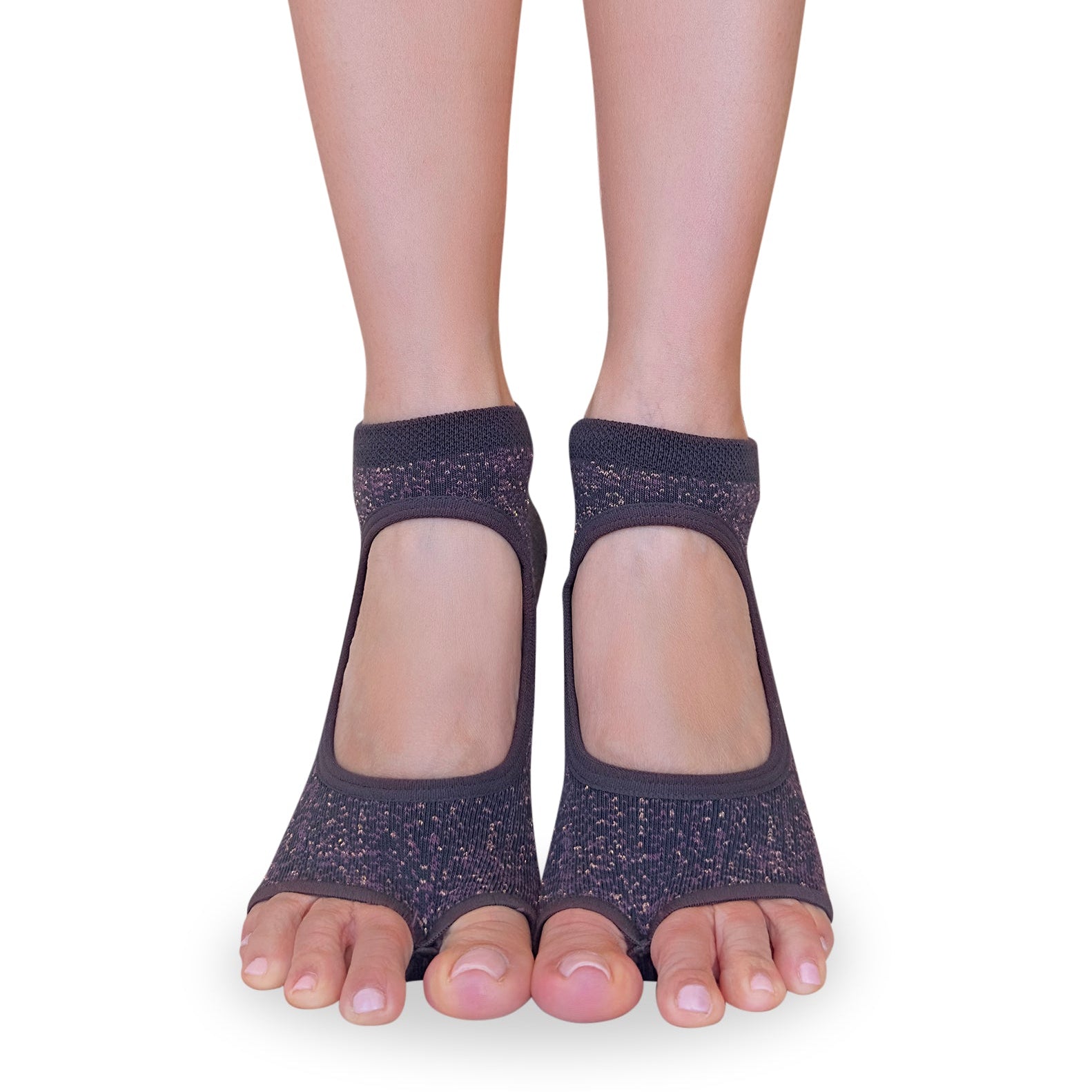 Tucketts Allegro Mocca Radiance Pilates Socks - Non-Slip Grip, Open Toe, Barre & Yoga - Women's