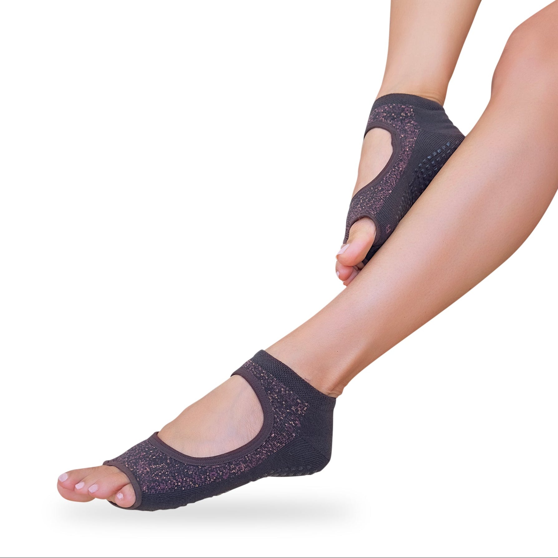Tucketts Allegro Mocca Radiance Pilates Socks - Non-Slip Grip, Open Toe, Barre & Yoga - Women's