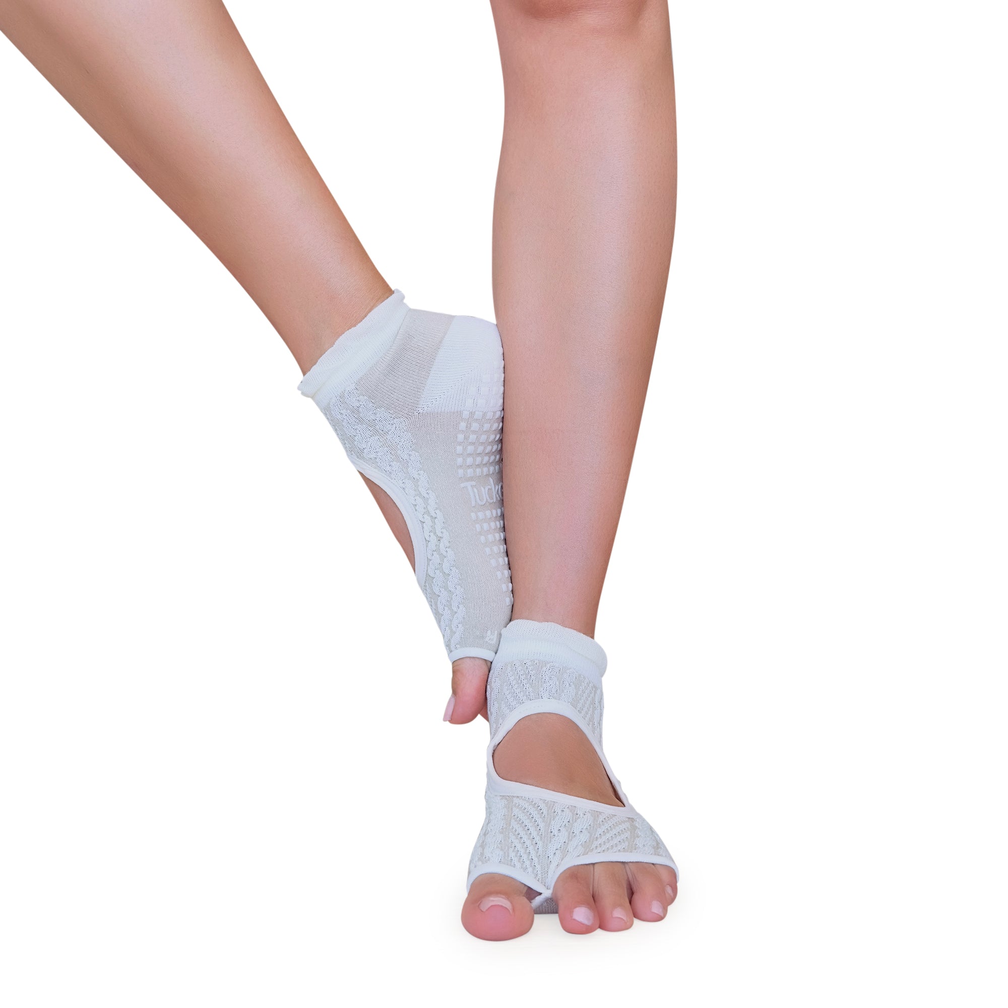 Tucketts Allegro Ivory Raffle Pilates Socks - Non-Slip Grip, Open Toe, Barre & Yoga - Women's