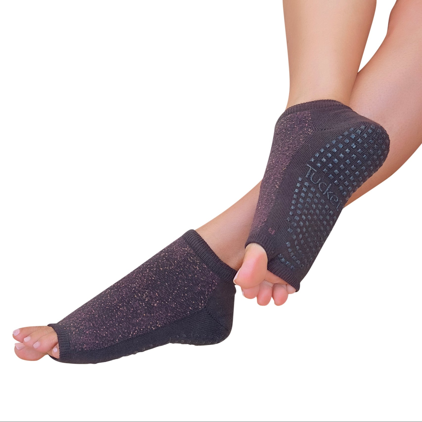 Tucketts Anklet Mocca Radiance Pilates Socks - Non-Slip Grip, Open Toe, Barre & Yoga - Women's