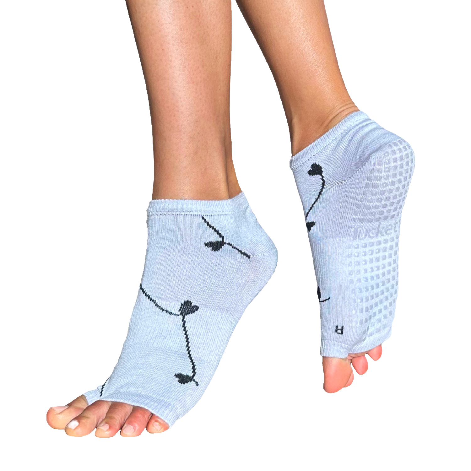 Tucketts Anklet Heart Strings Lilac Pilates Socks - Non-Slip Grip, Open Toe, Barre & Yoga - Women's