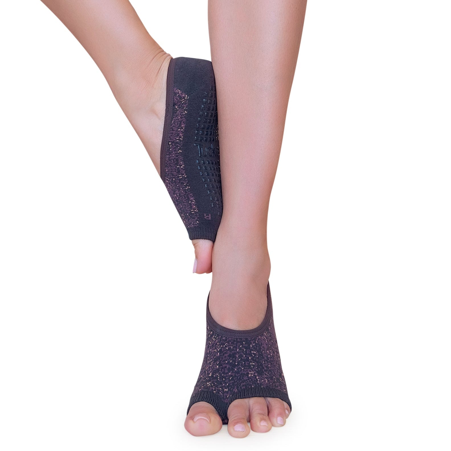 Tucketts Ballerina - Mocca Radiance Pilates Socks - Non-Slip Grip, Open Toe, Barre & Yoga - Women's