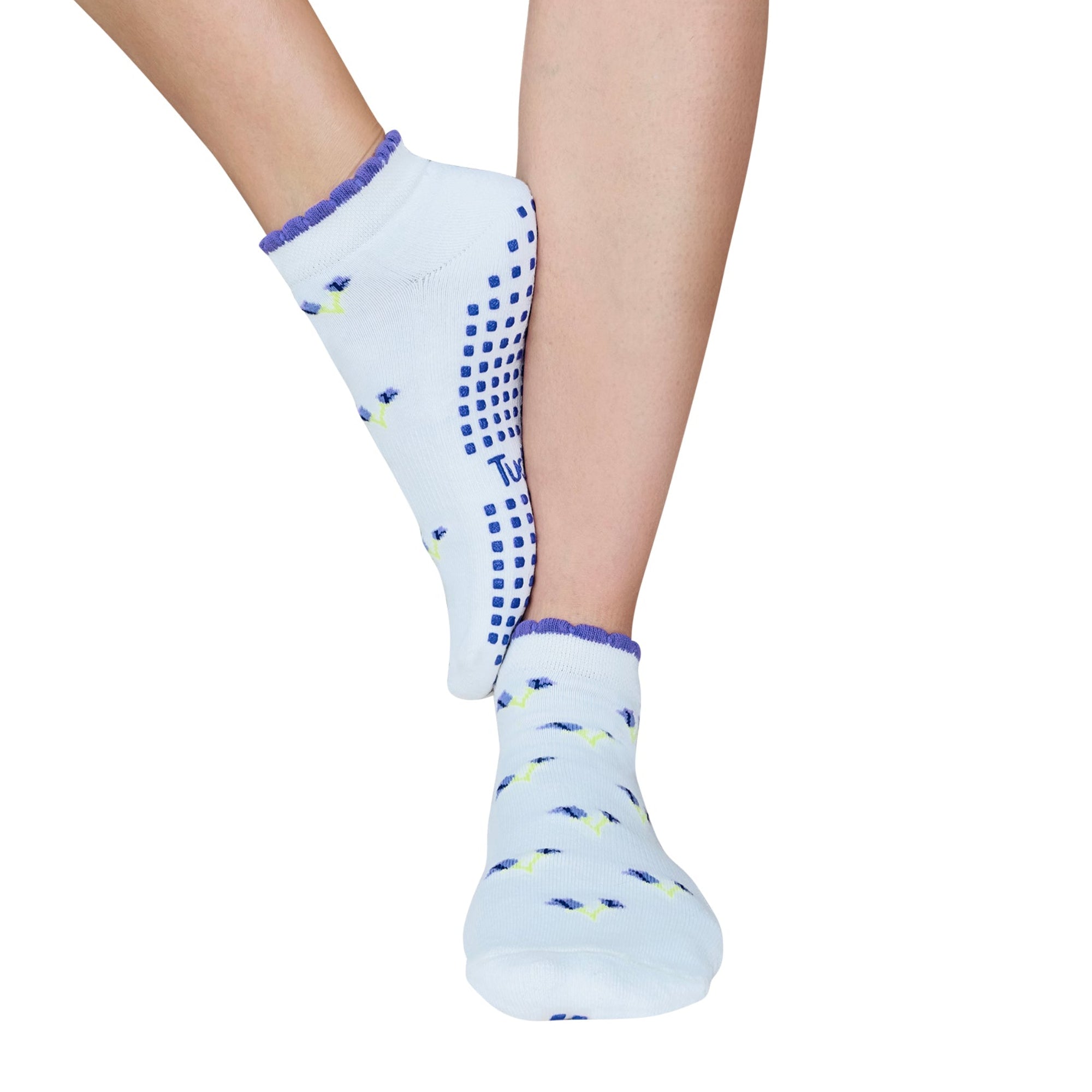 Tucketts Closed Toe Ruffle - Violet Tulip on White - Pilates Socks - Non-Slip Grip Women's, Barre & Yoga -