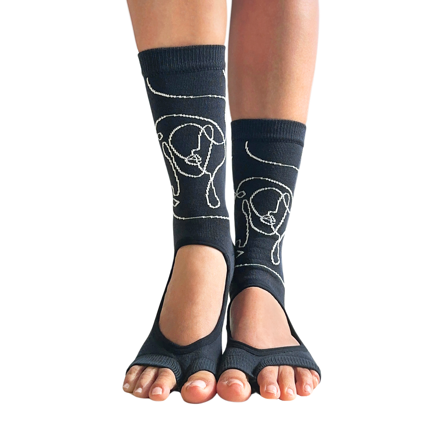 Tucketts Crew Ella Midnight Allegro Pilates Socks - Non-Slip Grip, Open Toe, Barre & Yoga - Women's