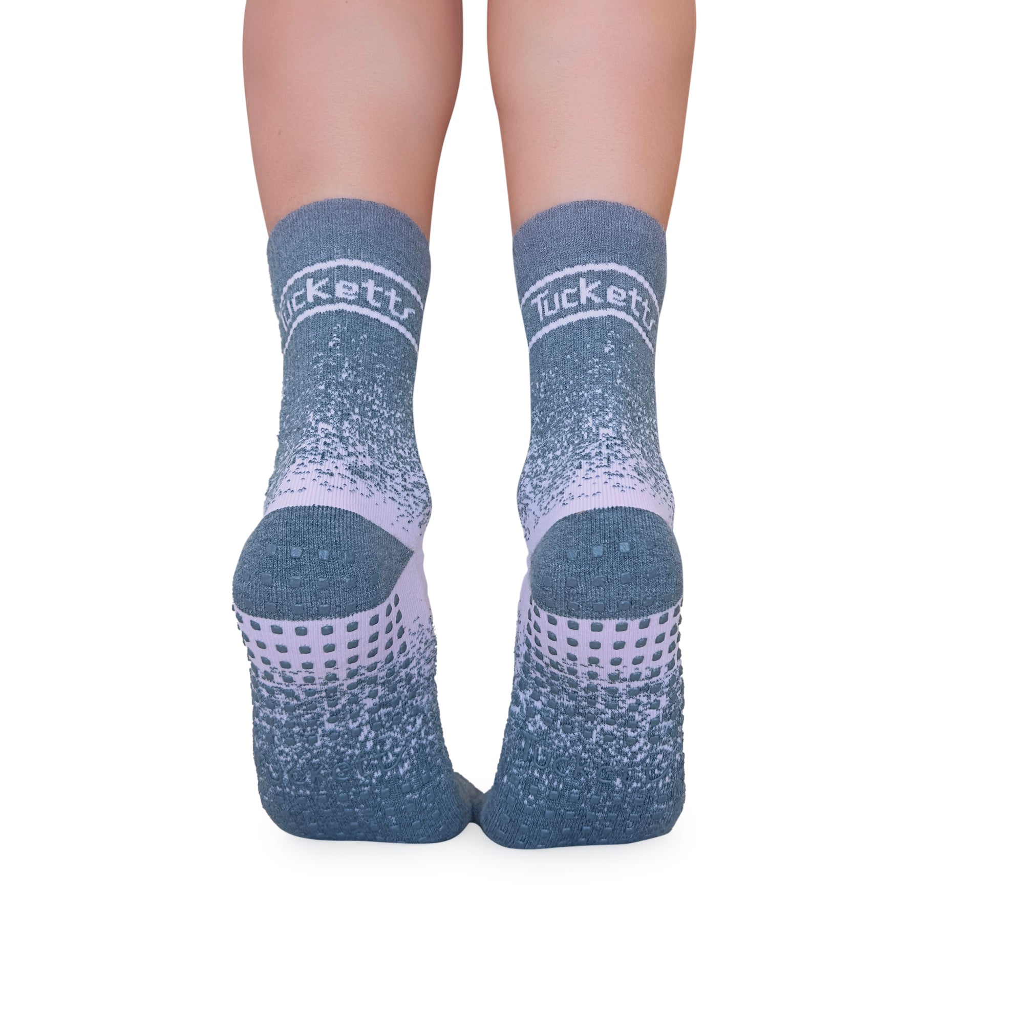 Tucketts Crew Closed Toe – Grey/Blush Equilibrium Pilates Socks - Non-Slip Grip, Closed Toe, Barre & Yoga