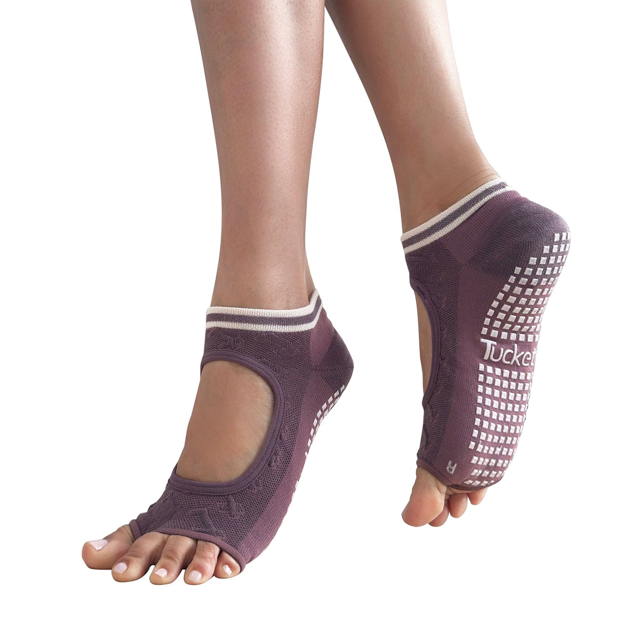 Tucketts Allegro - RosyBrown Ridge Pilates Socks - Non-Slip Grip, Open Toe, Barre & Yoga - Women's