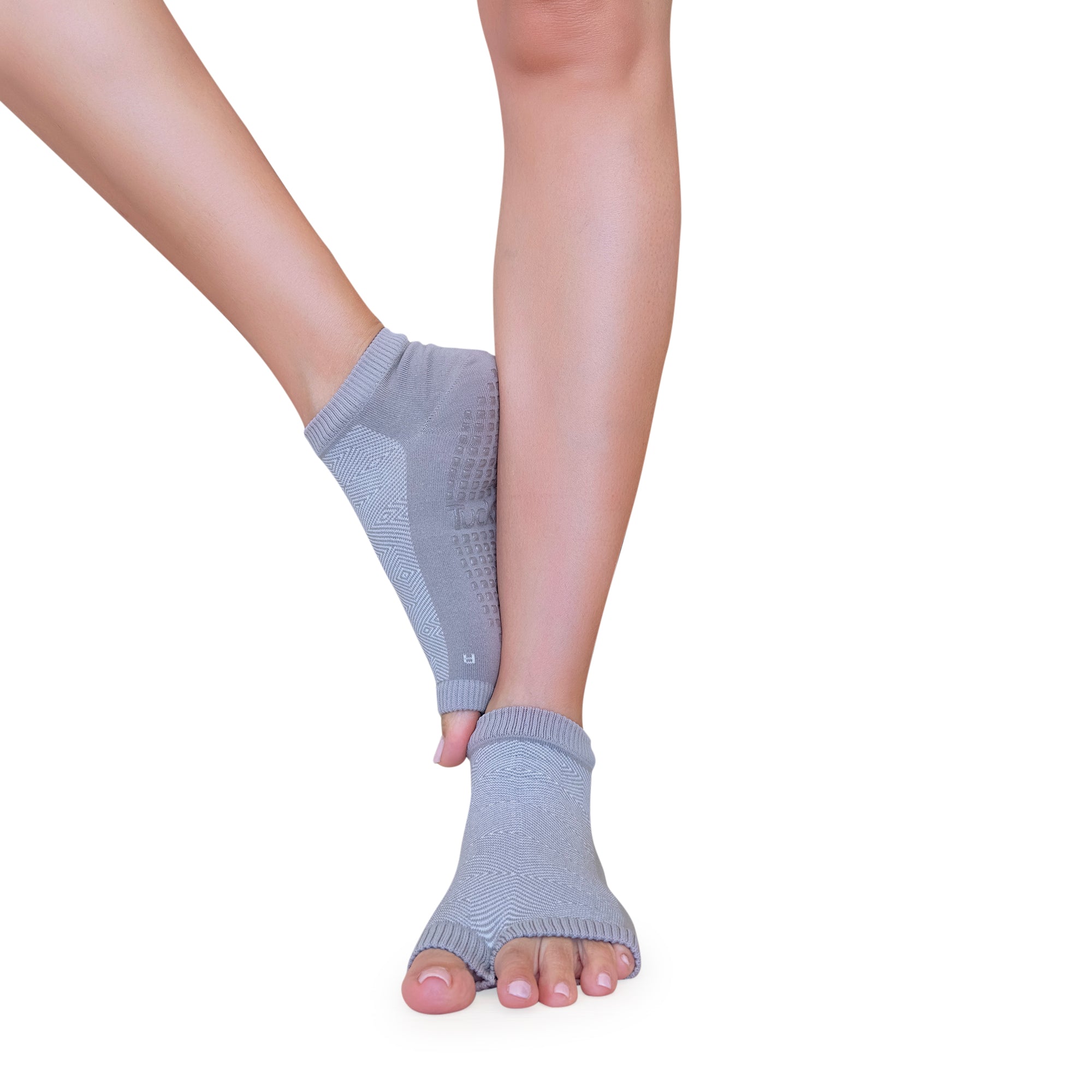 Tucketts Flow - Grey Birch Pilates Socks - Non-Slip Grip, Open Toe, Barre & Yoga - Women's