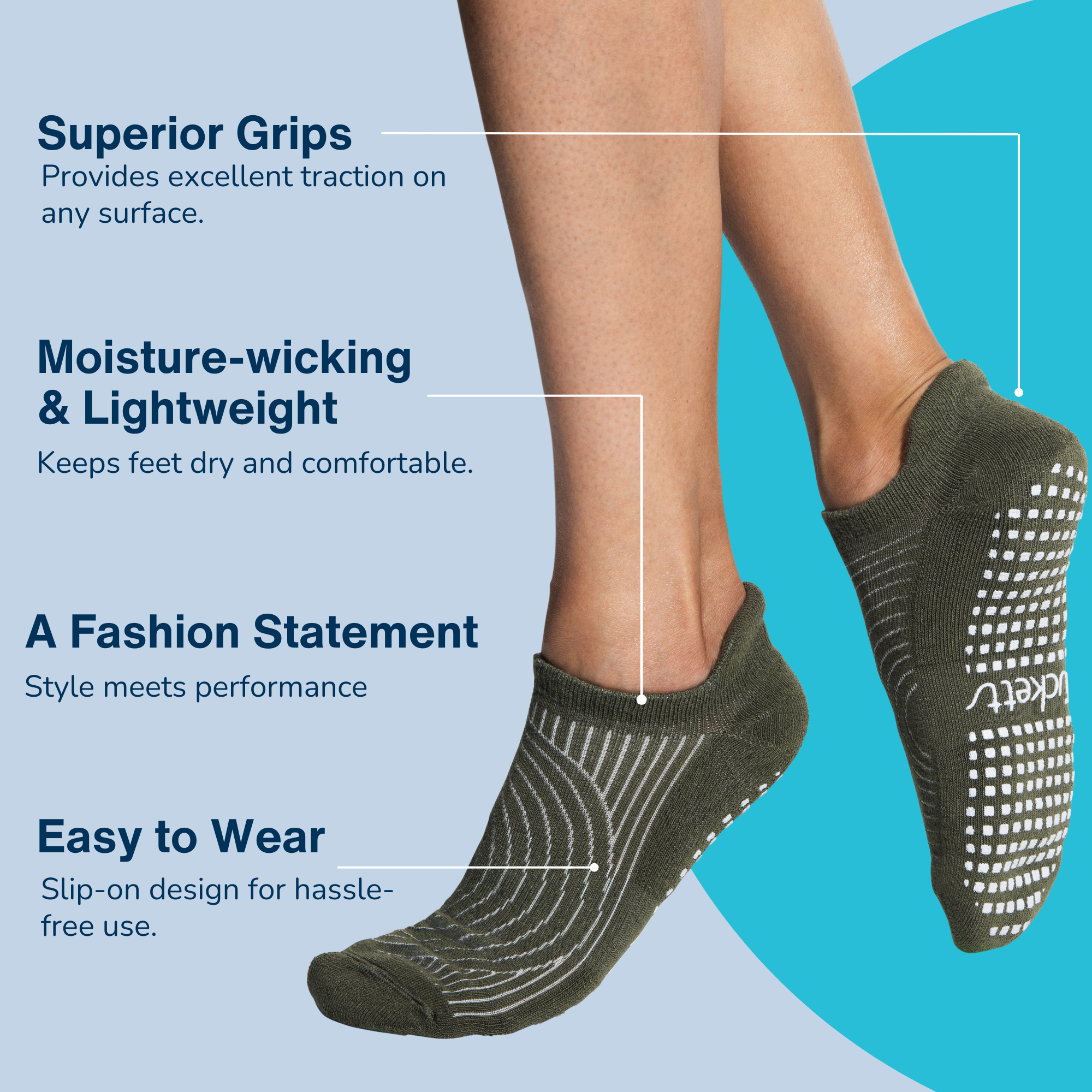 Tucketts Pilates Socks - Non-Slip Grip, Closed Toe, Barre & Yoga - Women's