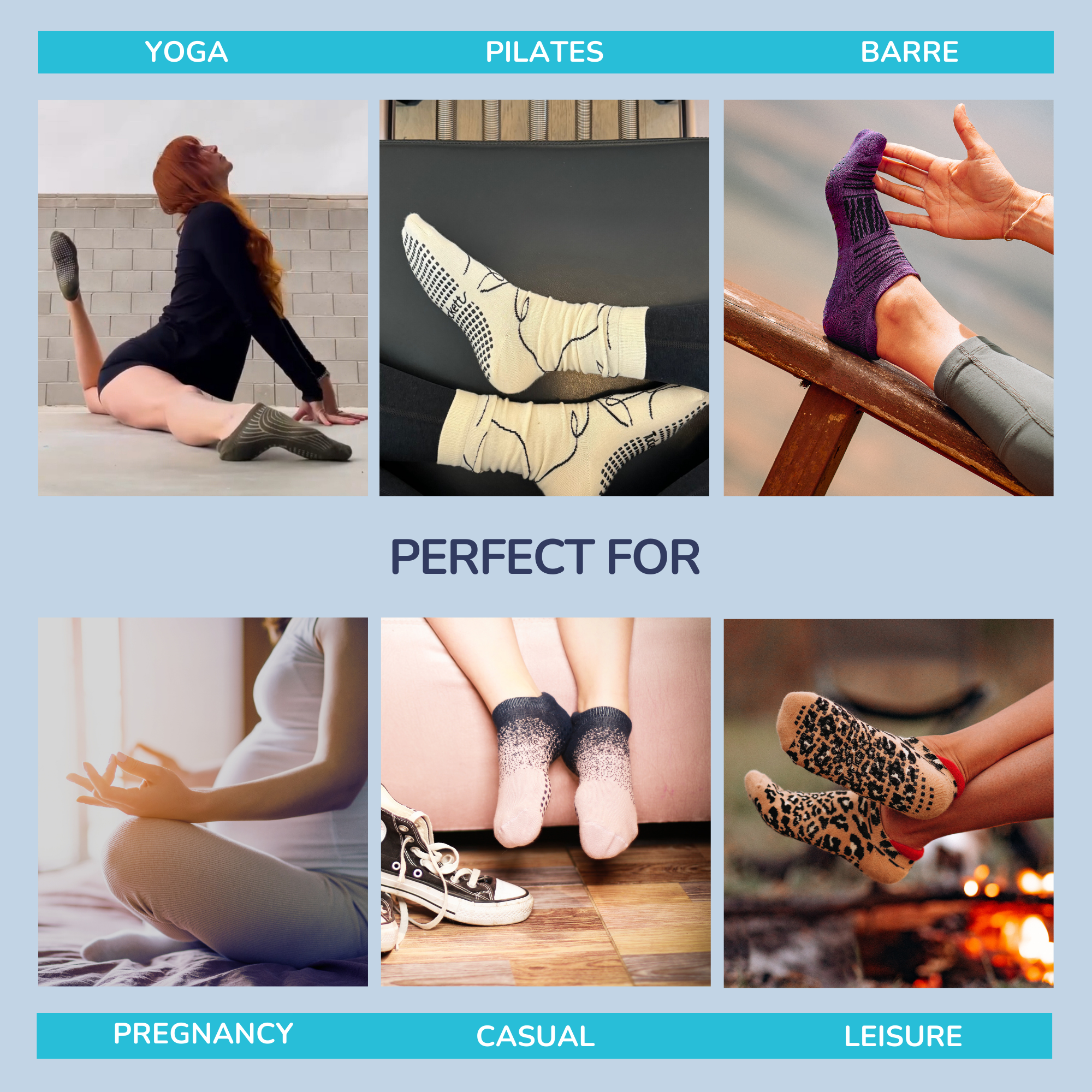 Tucketts Tab Pilates Socks - Non-Slip Grip, Closed Toe, Barre & Yoga - Women's