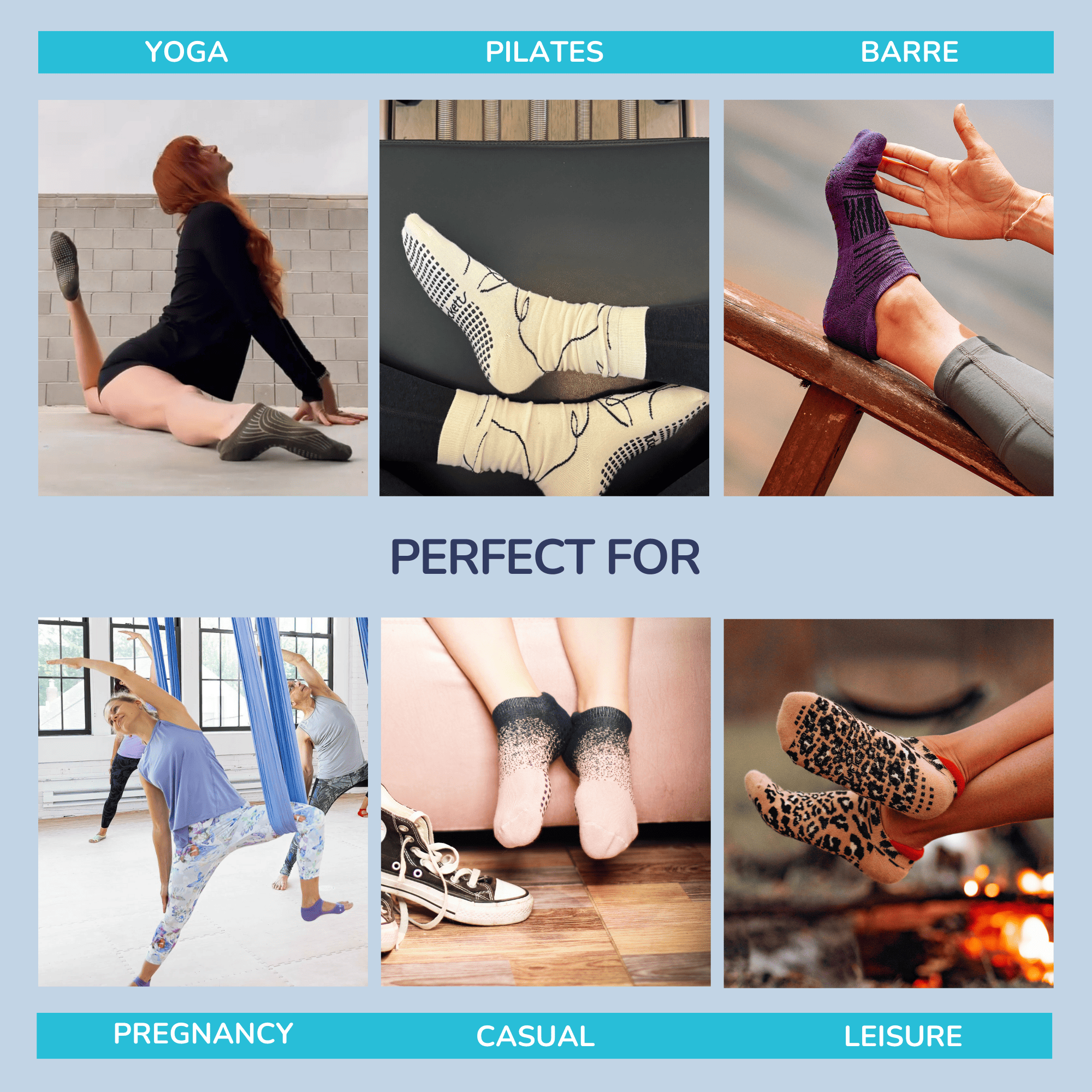 Tucketts Crew Pilates Socks - Non-Slip Grip, Open/Closed Toe, Barre & Yoga - Women's