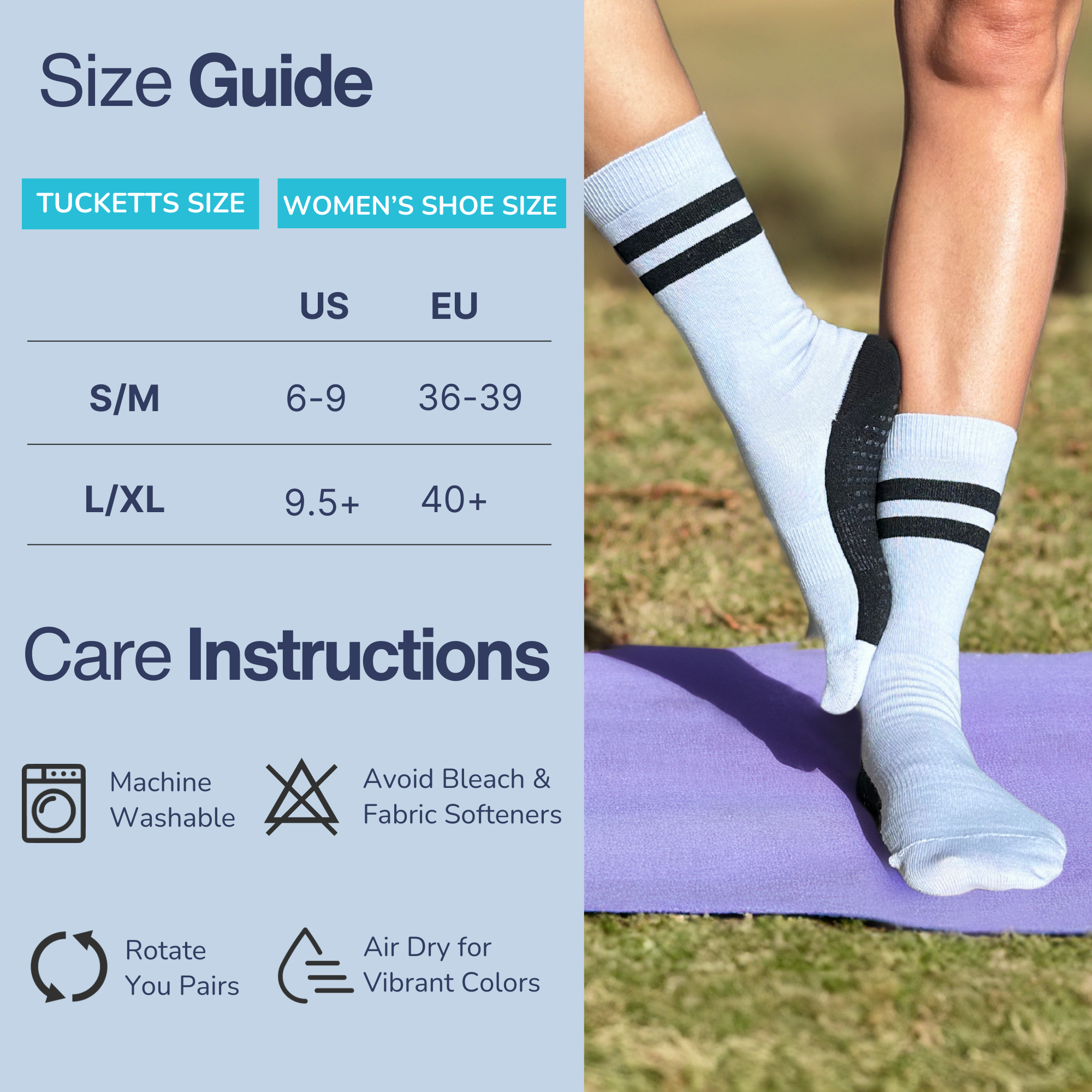 Tucketts Tab Pilates Socks - Non-Slip Grip, Closed Toe, Barre & Yoga - Women's