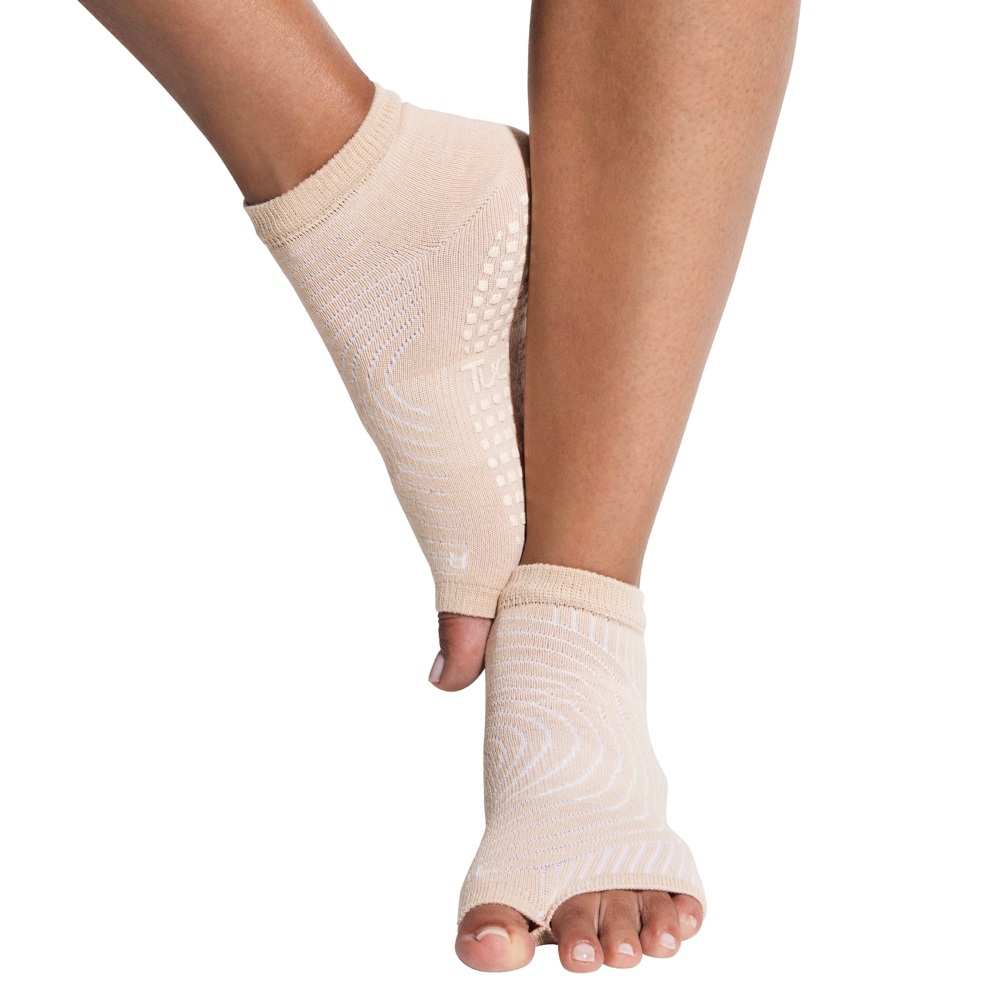 Tucketts Anklet Apricot Zen Pilates Socks - Non-Slip Grip, Open Toe, Barre & Yoga - Women's