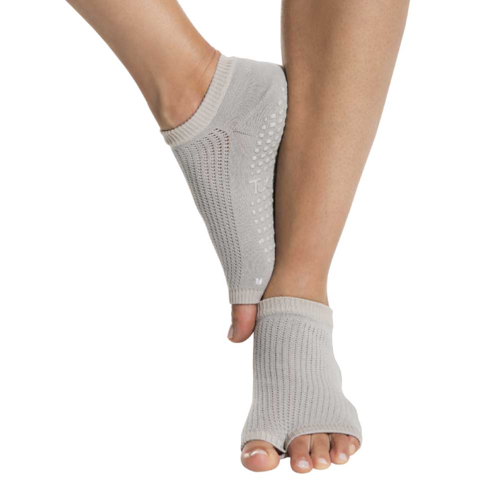 Tucketts Flow Warrior Grey Pilates Socks - Non-Slip Grip, Open Toe, Barre & Yoga - Women's