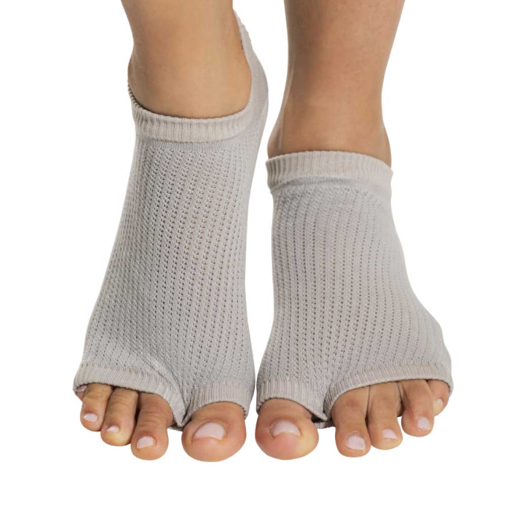 Tucketts Flow Warrior Grey Pilates Socks - Non-Slip Grip, Open Toe, Barre & Yoga - Women's