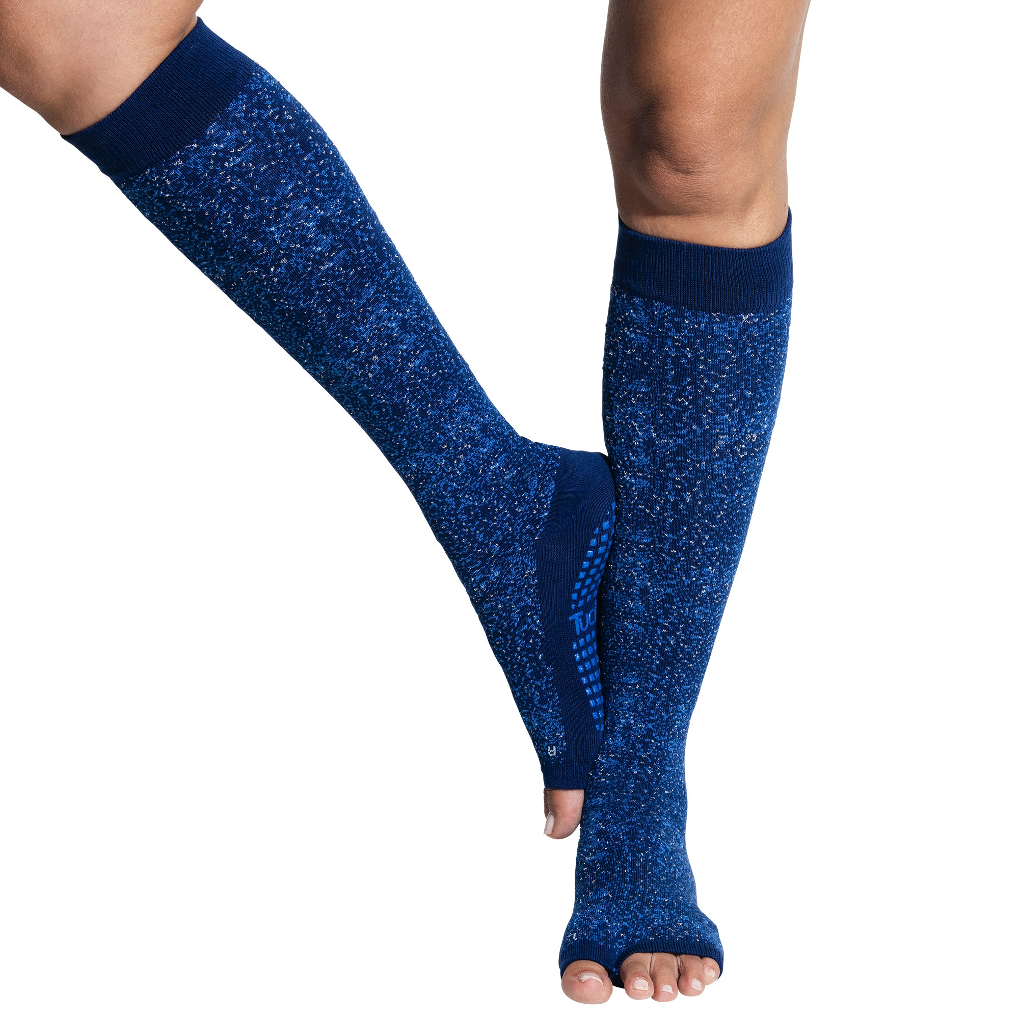 Tucketts Knee High Starry Night Pilates Socks - Non-Slip Grip, Open Toe, Barre & Yoga - Women's