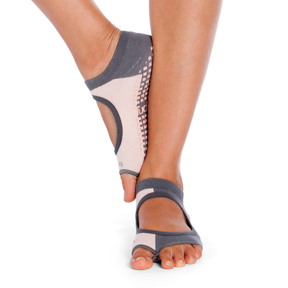 Tucketts Allegro Vertical Block Grey Blush Pilates Socks - Non-Slip Grip, Open Toe, Barre & Yoga - Women's