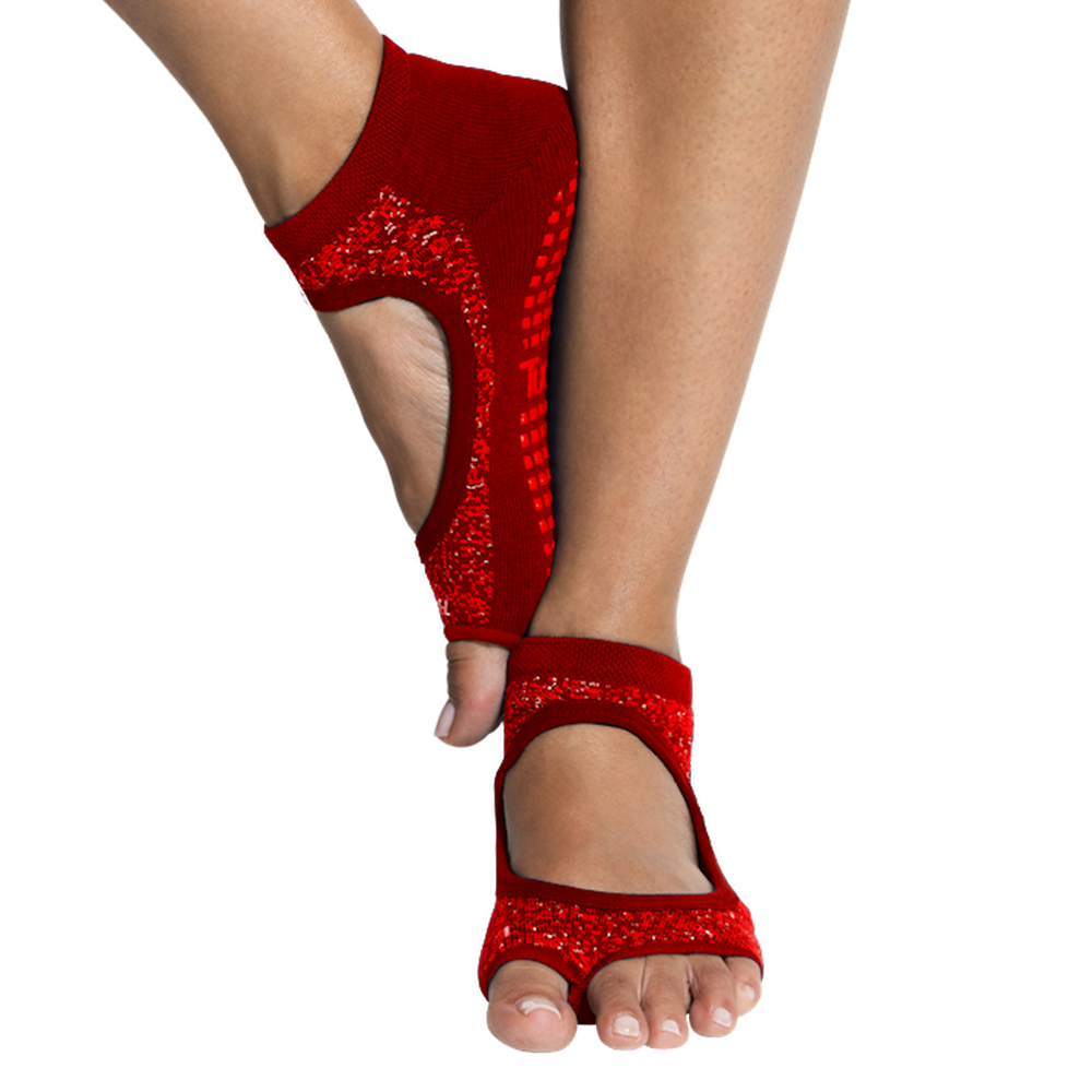 Tucketts Allegro Sparkling Rouge Pilates Socks - Non-Slip Grip, Open Toe, Barre & Yoga - Women's