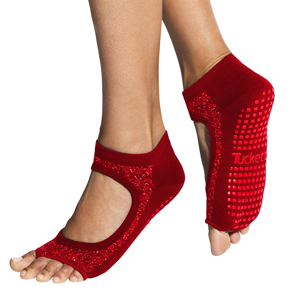 Tucketts Allegro Sparkling Rouge Pilates Socks - Non-Slip Grip, Open Toe, Barre & Yoga - Women's