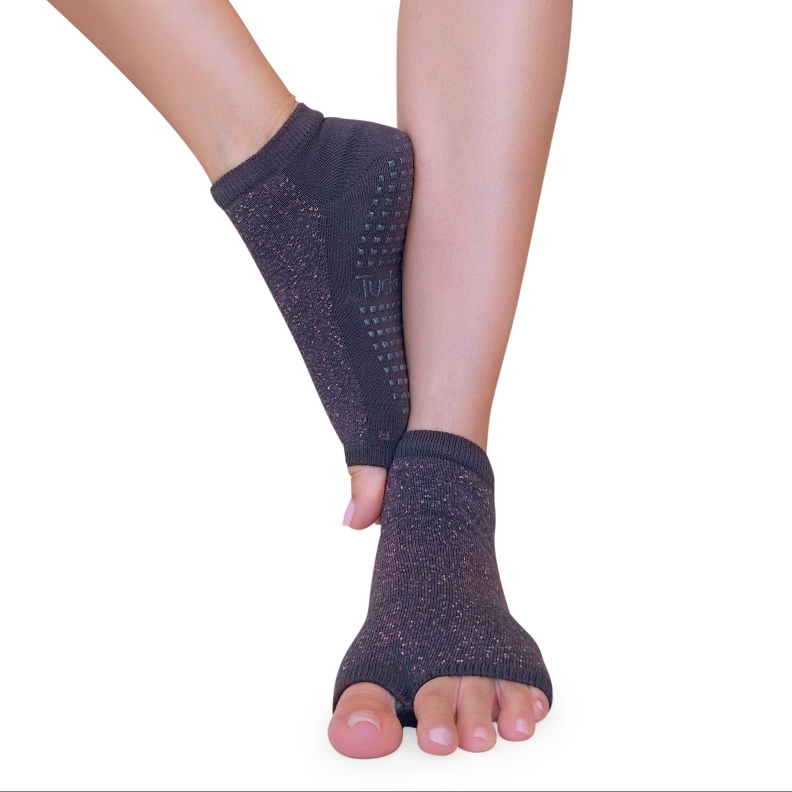 Tucketts Anklet Mocca Radiance Pilates Socks - Non-Slip Grip, Open Toe, Barre & Yoga - Women's