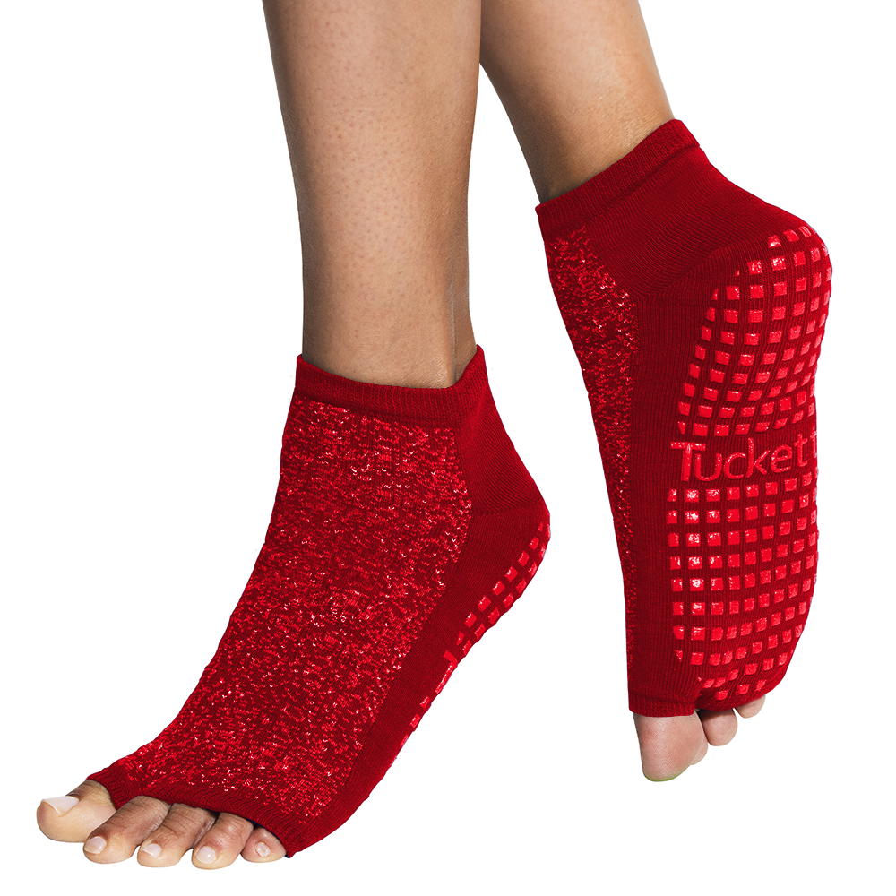 Tucketts Anklet Sparkling Rouge Pilates Socks - Non-Slip Grip, Open Toe, Barre & Yoga - Women's