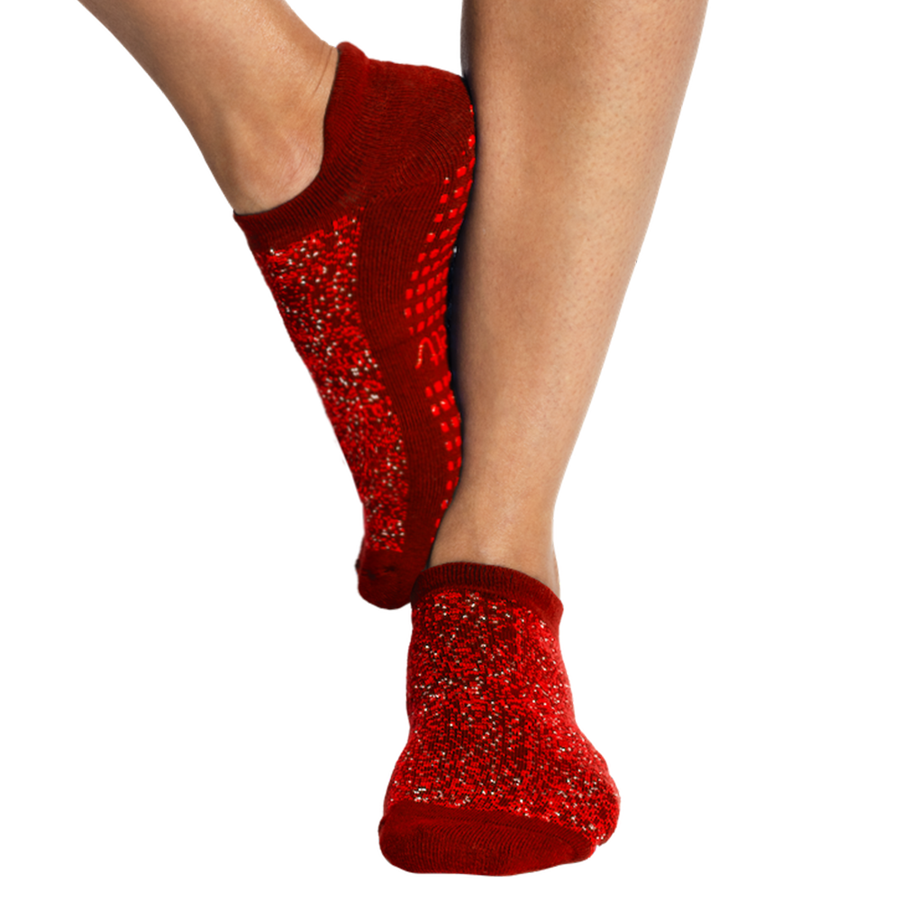 Tucketts Tab Sparkling Rouge Pilates Socks - Non-Slip Grip, Closed Toe, Barre & Yoga - Women's