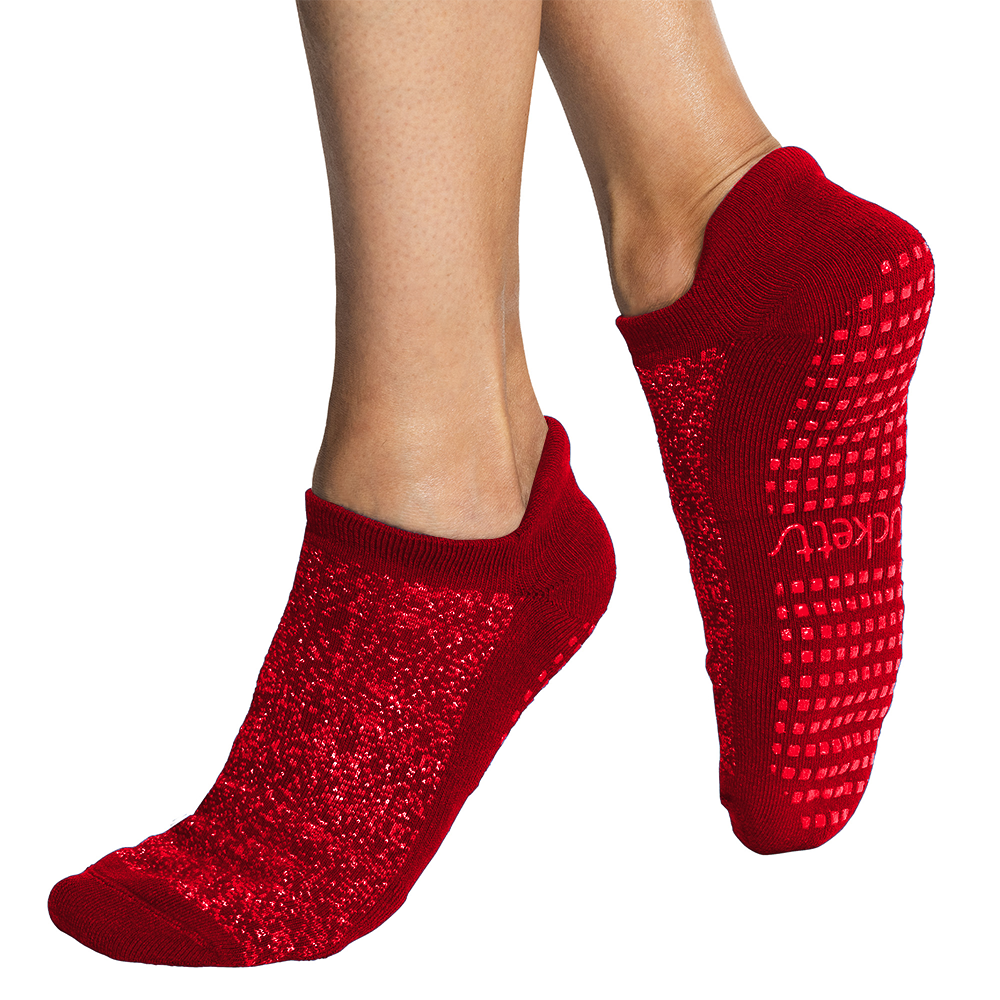 Tucketts Tab Sparkling Rouge Pilates Socks - Non-Slip Grip, Closed Toe, Barre & Yoga - Women's