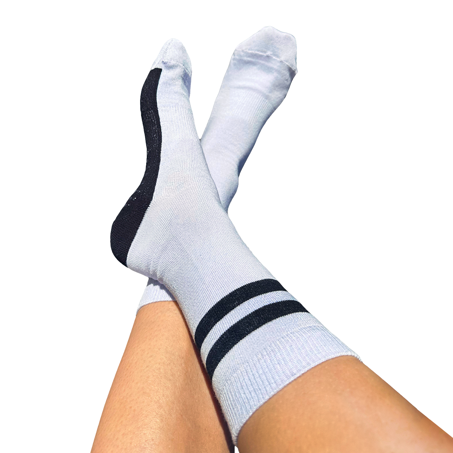 Tucketts Crew Stripe Black Lilac Pilates Socks - Non-Slip Grip, Closed Toe, Barre & Yoga - Women's