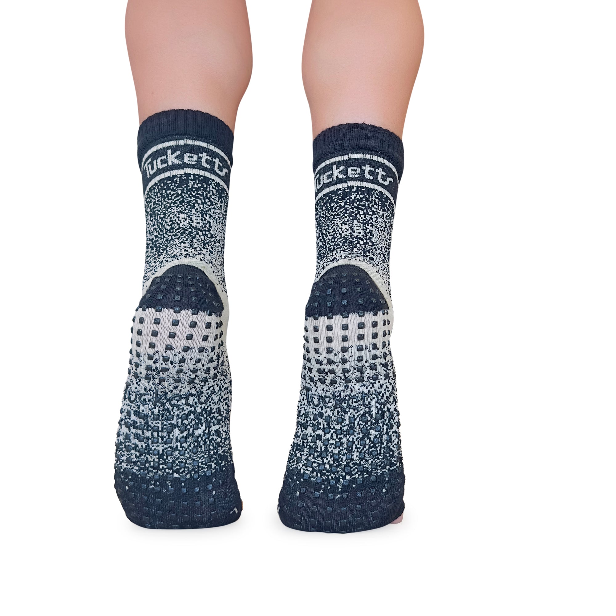 Tucketts Crew Toeless - Taupe Center Pilates Socks - Non-Slip Grip, Open Toe, Barre & Yoga