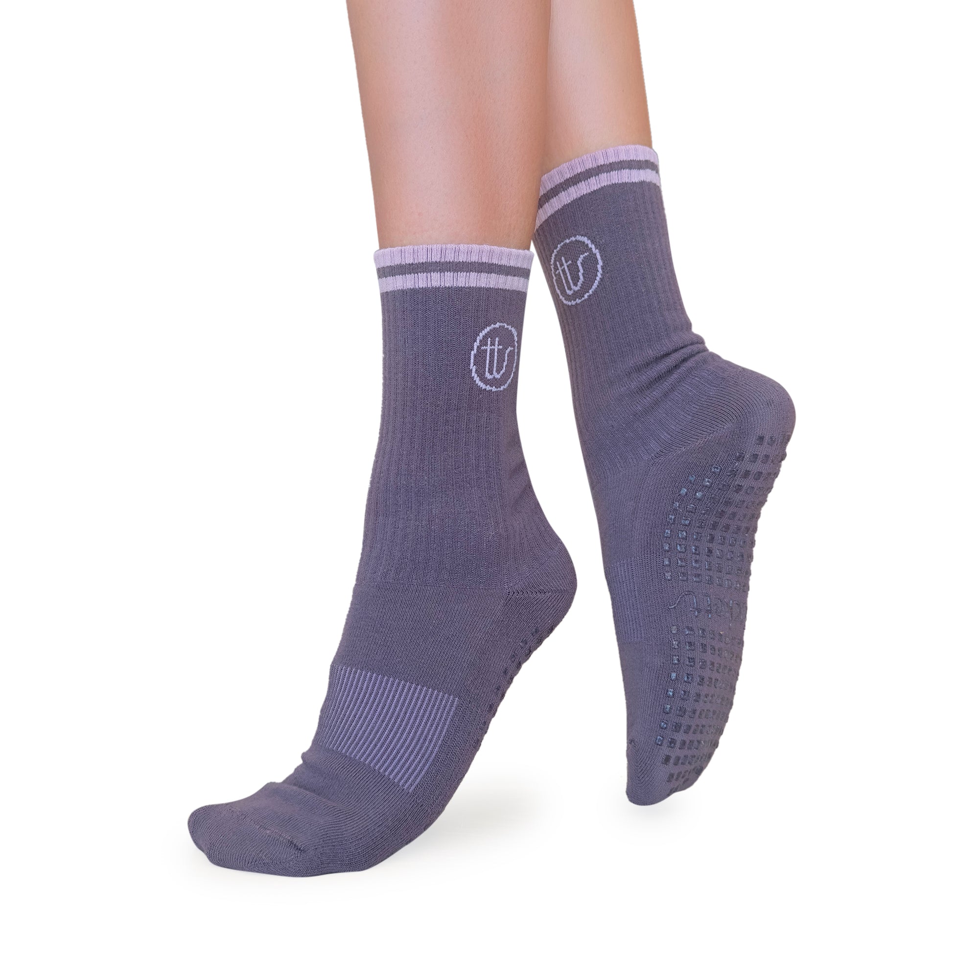 Tucketts Crew Closed Toe – Plumwood Trail Pilates Socks - Non-Slip Grip, Closed Toe, Barre & Yoga
