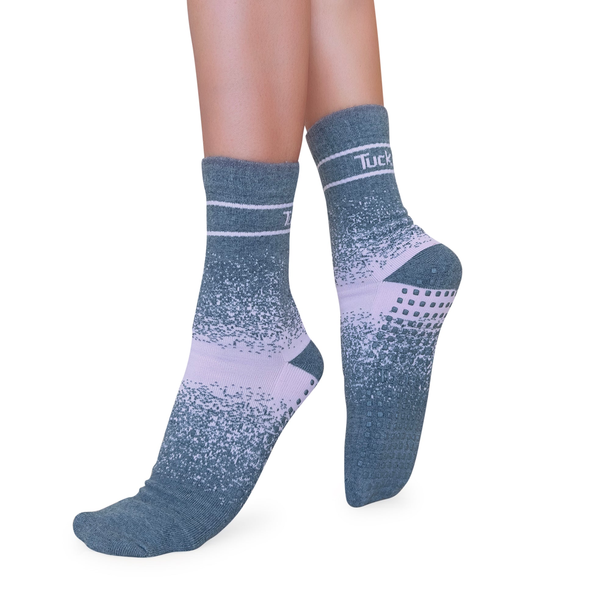 Tucketts Crew Closed Toe – Grey/Blush Equilibrium  Pilates Socks - Non-Slip Grip, Closed Toe, Barre & Yoga