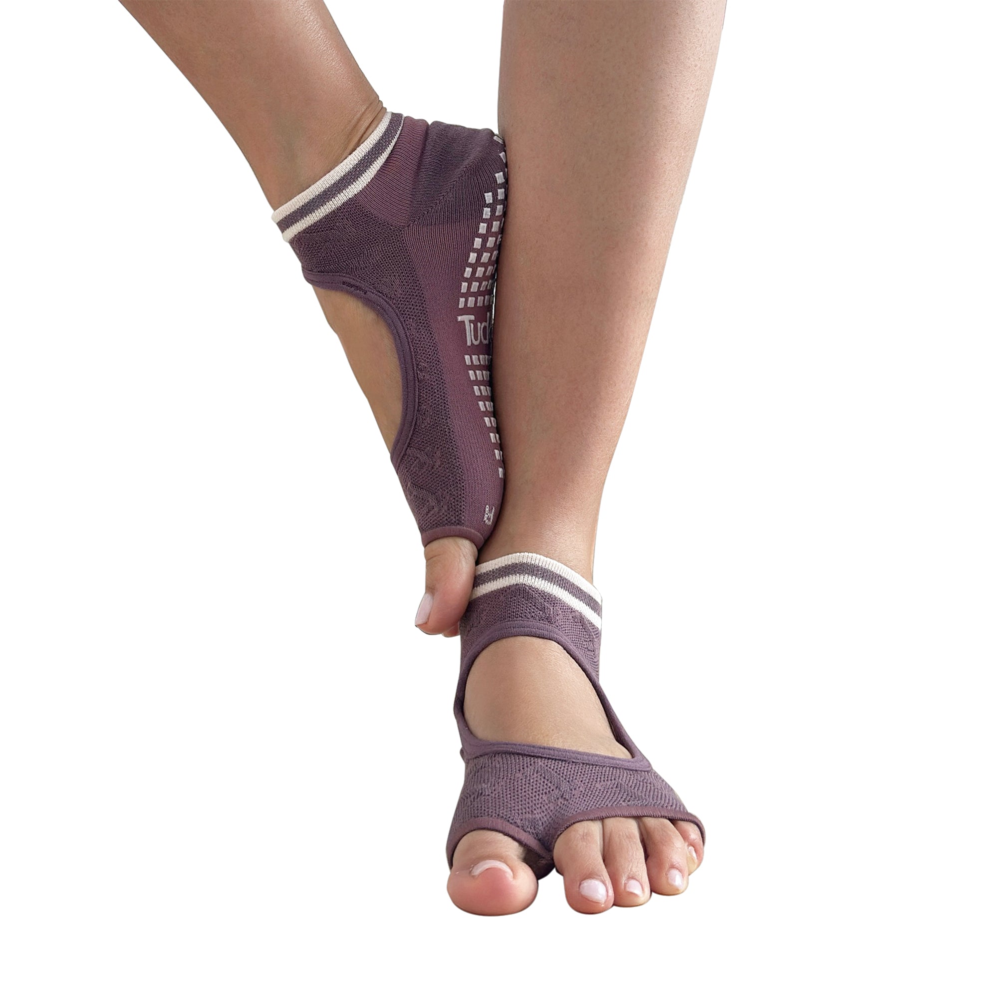 Tucketts Allegro  - RosyBrown Ridge Pilates Socks - Non-Slip Grip, Open Toe, Barre & Yoga - Women's