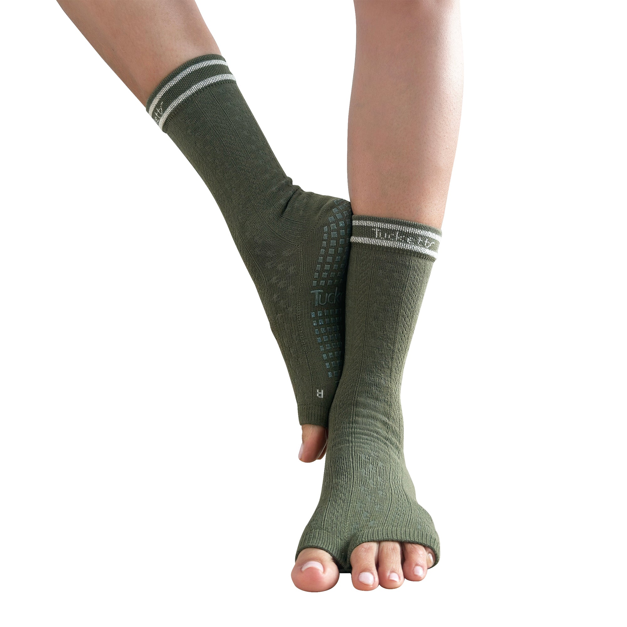 Tucketts Crew Toeless - Moss Canyon Pilates Socks - Non-Slip Grip, Open Toe, Barre & Yoga - Women's