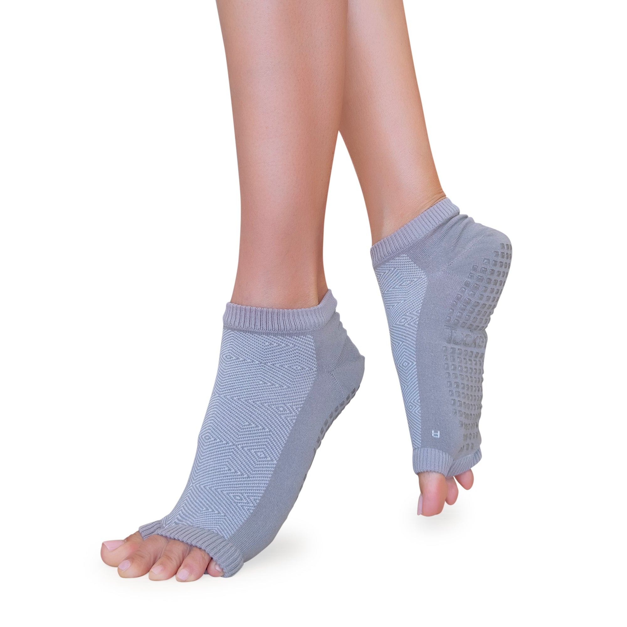 Tucketts Flow - Grey Birch Pilates Socks - Non-Slip Grip, Open Toe, Barre & Yoga - Women's
