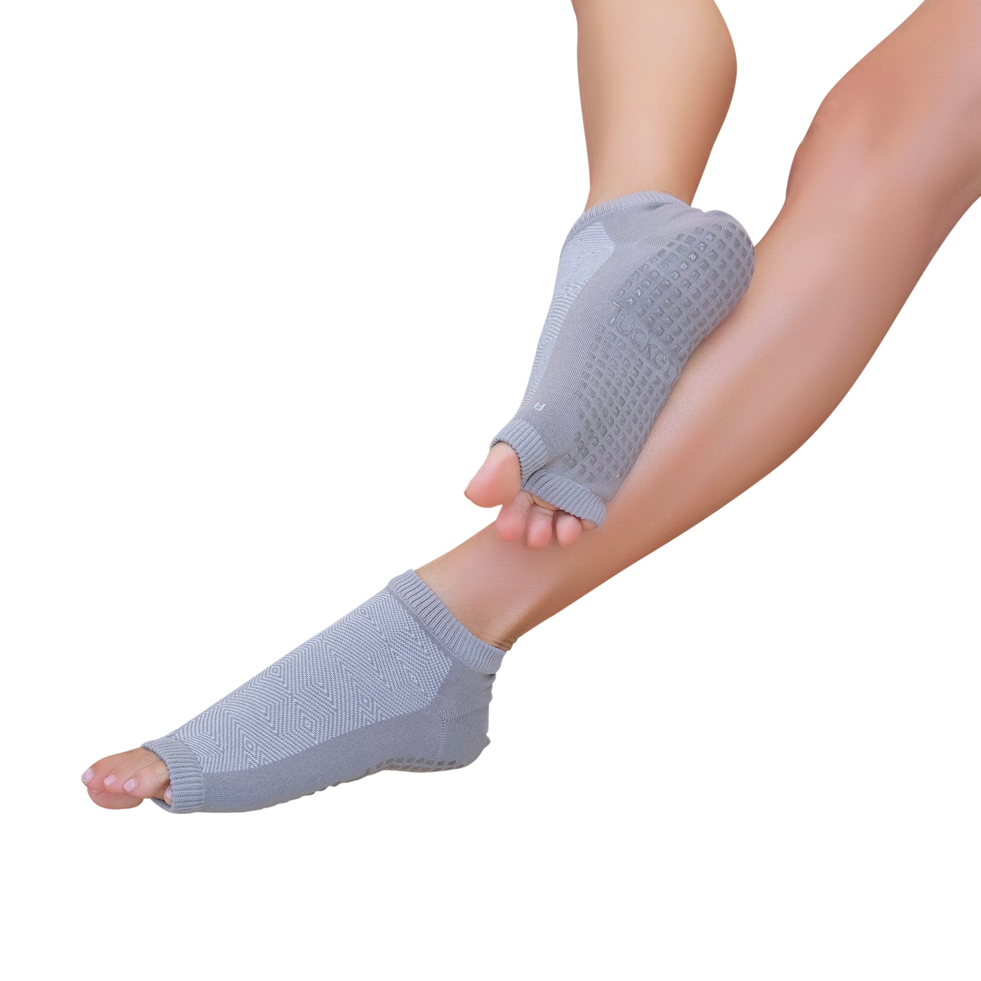 Tucketts Flow - Grey Birch Pilates Socks - Non-Slip Grip, Open Toe, Barre & Yoga - Women's