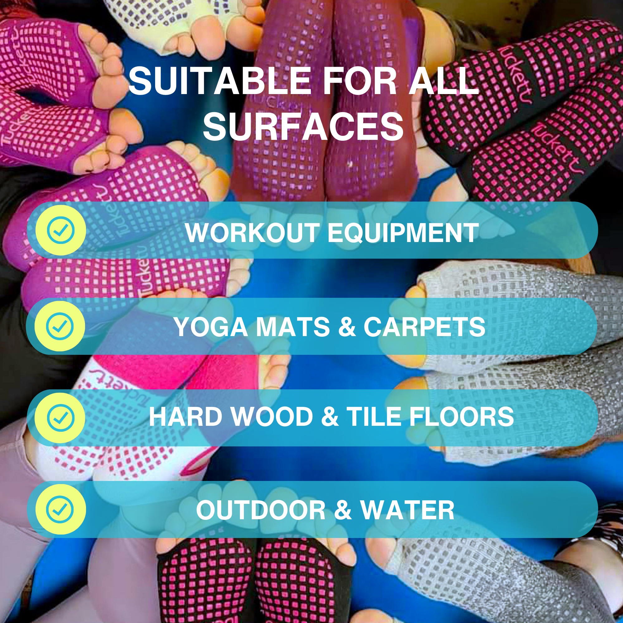 Tucketts Crew Allegro Pilates Socks - Non-Slip Grip, Open Toe, Barre & Yoga - Women's