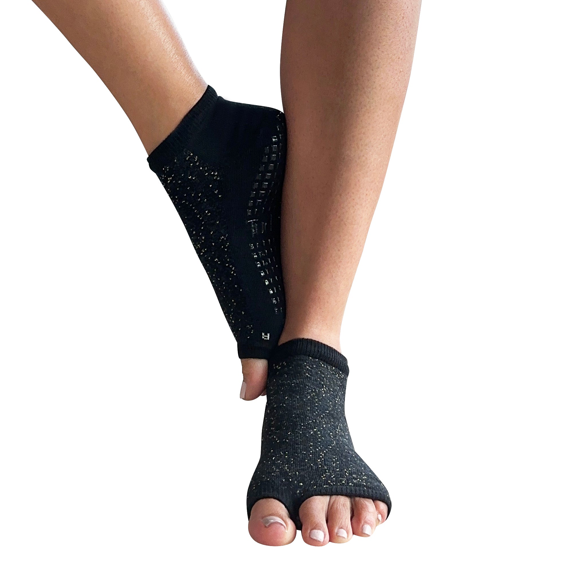 Tucketts Anklet Dazzling Noir Pilates Socks - Non-Slip Grip, Open Toe, Barre & Yoga - Women's