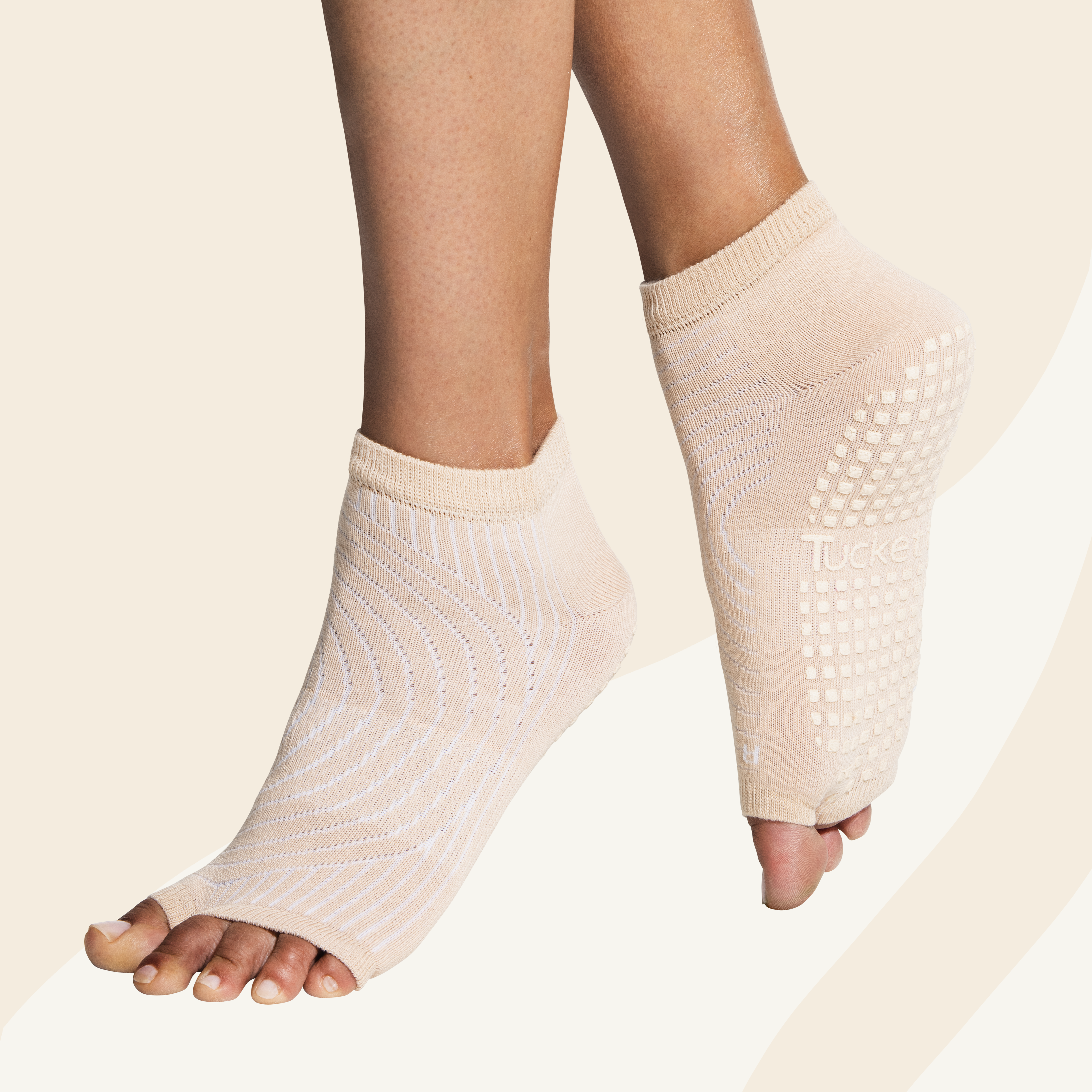 Tucketts Anklet Apricot Zen Pilates Socks - Non-Slip Grip, Open Toe, Barre & Yoga - Women's