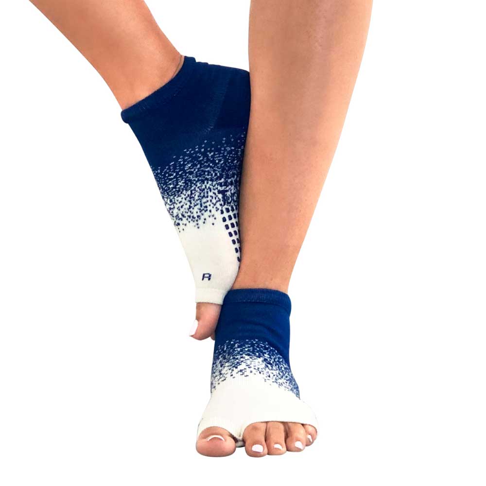 Tucketts Anklet Blue Effervescent Pilates Socks - Non-Slip Grip, Open Toe, Barre & Yoga - Women's