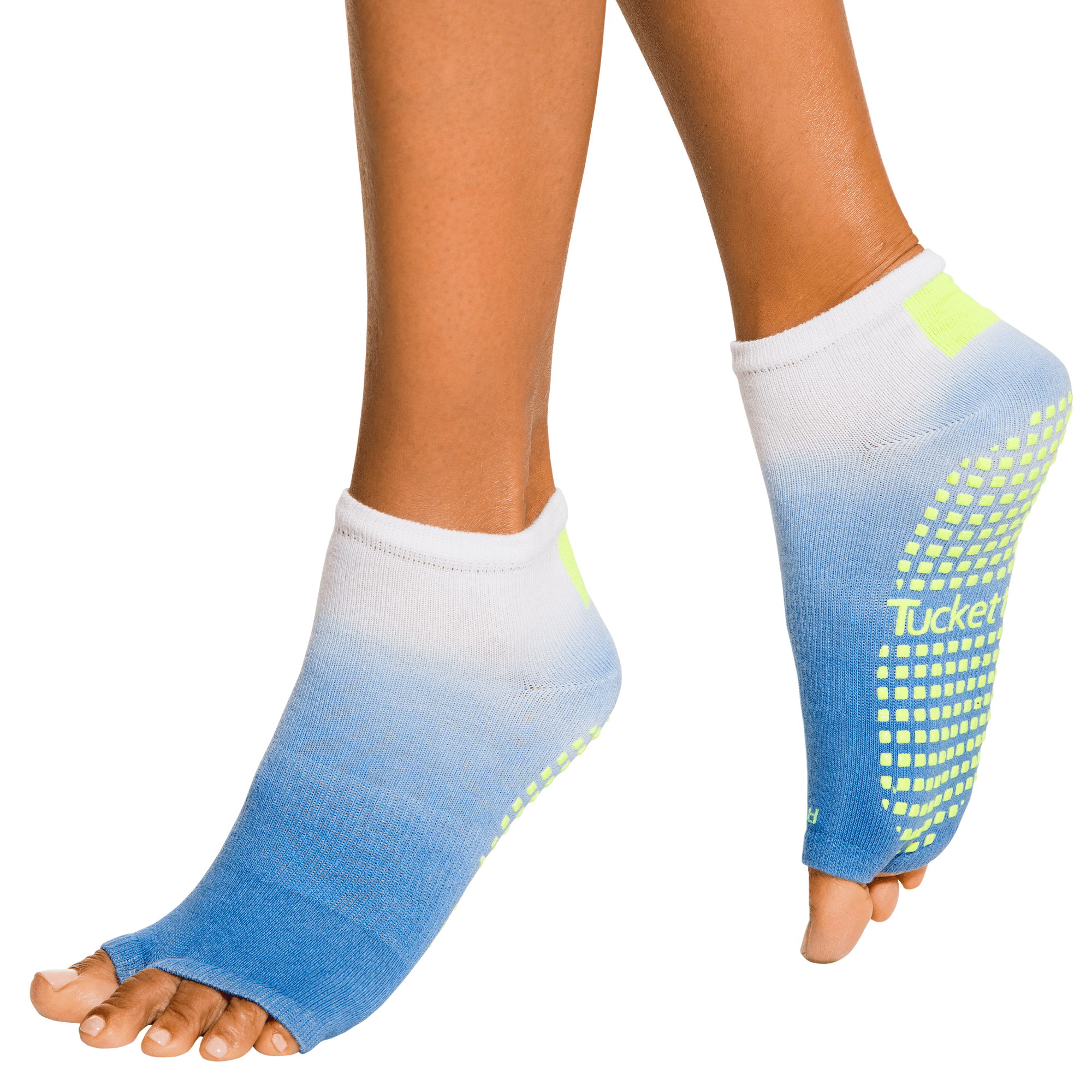 Tucketts Anklet Neon Waters Pilates Socks - Non-Slip Grip, Open Toe, Barre & Yoga - Women's