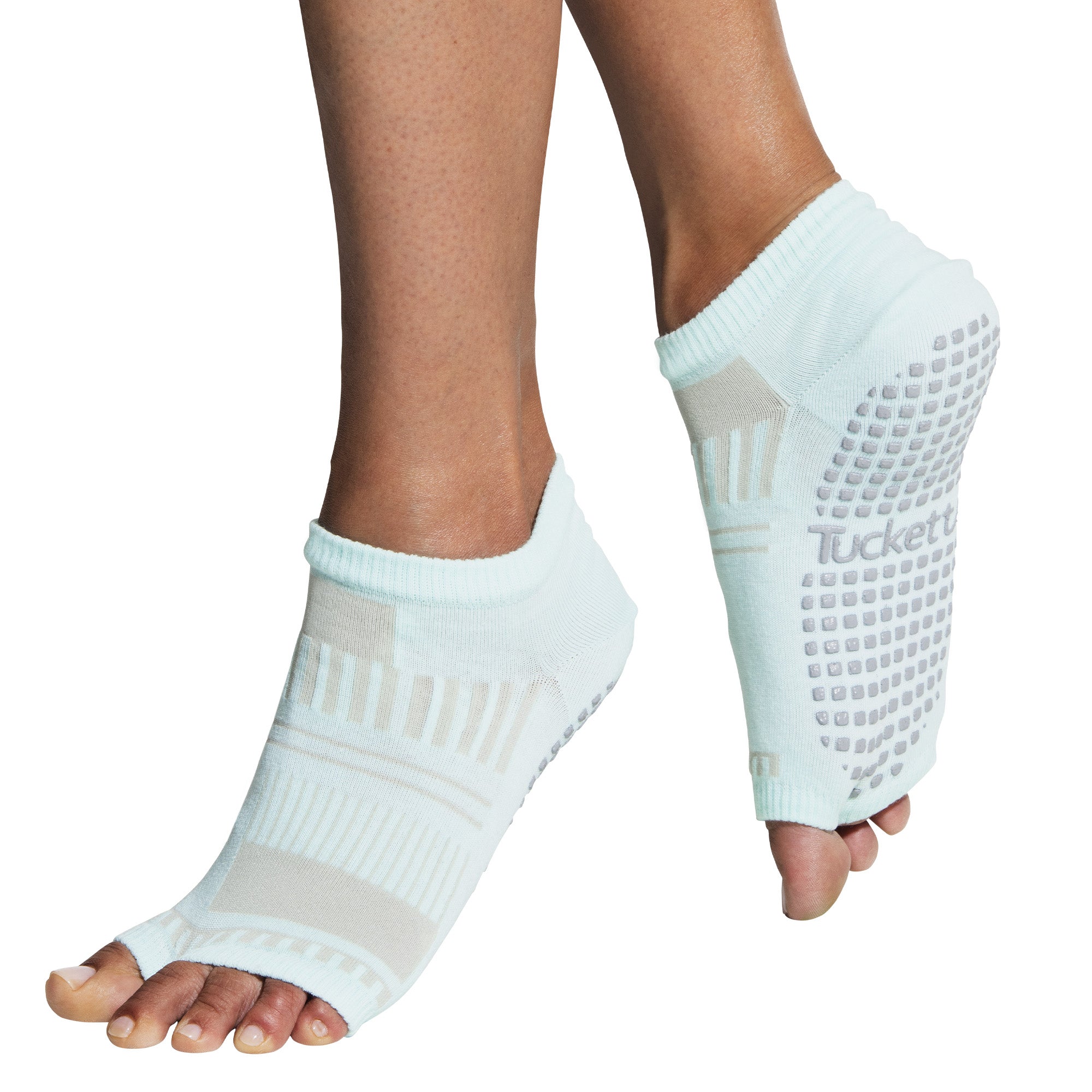 Tucketts Flow Calm Blue Pilates Socks - Non-Slip Grip, Open Toe, Barre & Yoga - Women's