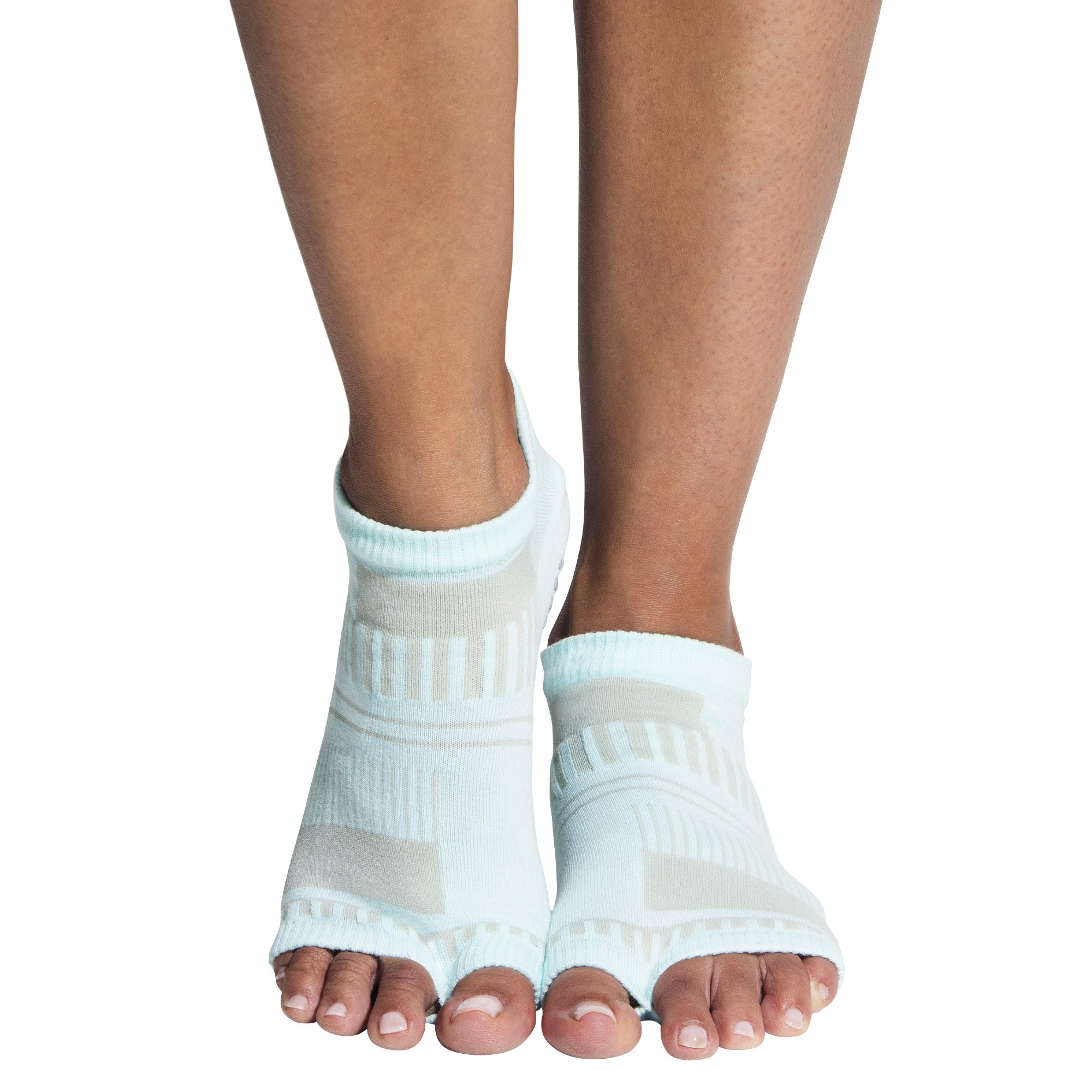 Tucketts Flow Calm Blue Pilates Socks - Non-Slip Grip, Open Toe, Barre & Yoga - Women's