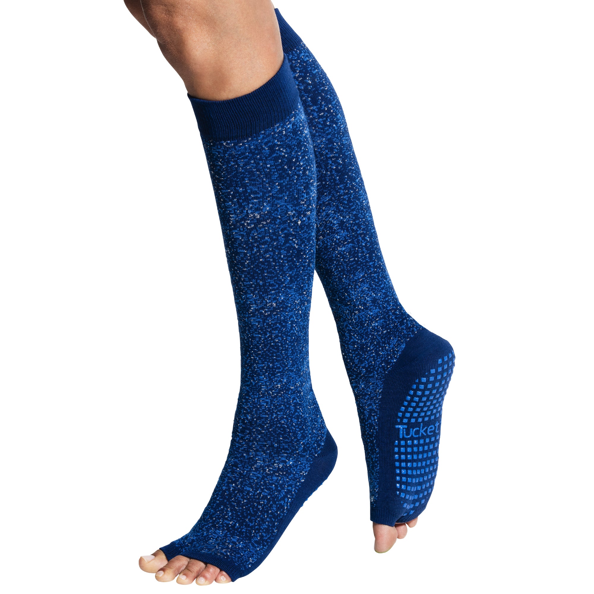 Tucketts Knee High Starry Night Pilates Socks - Non-Slip Grip, Open Toe, Barre & Yoga - Women's