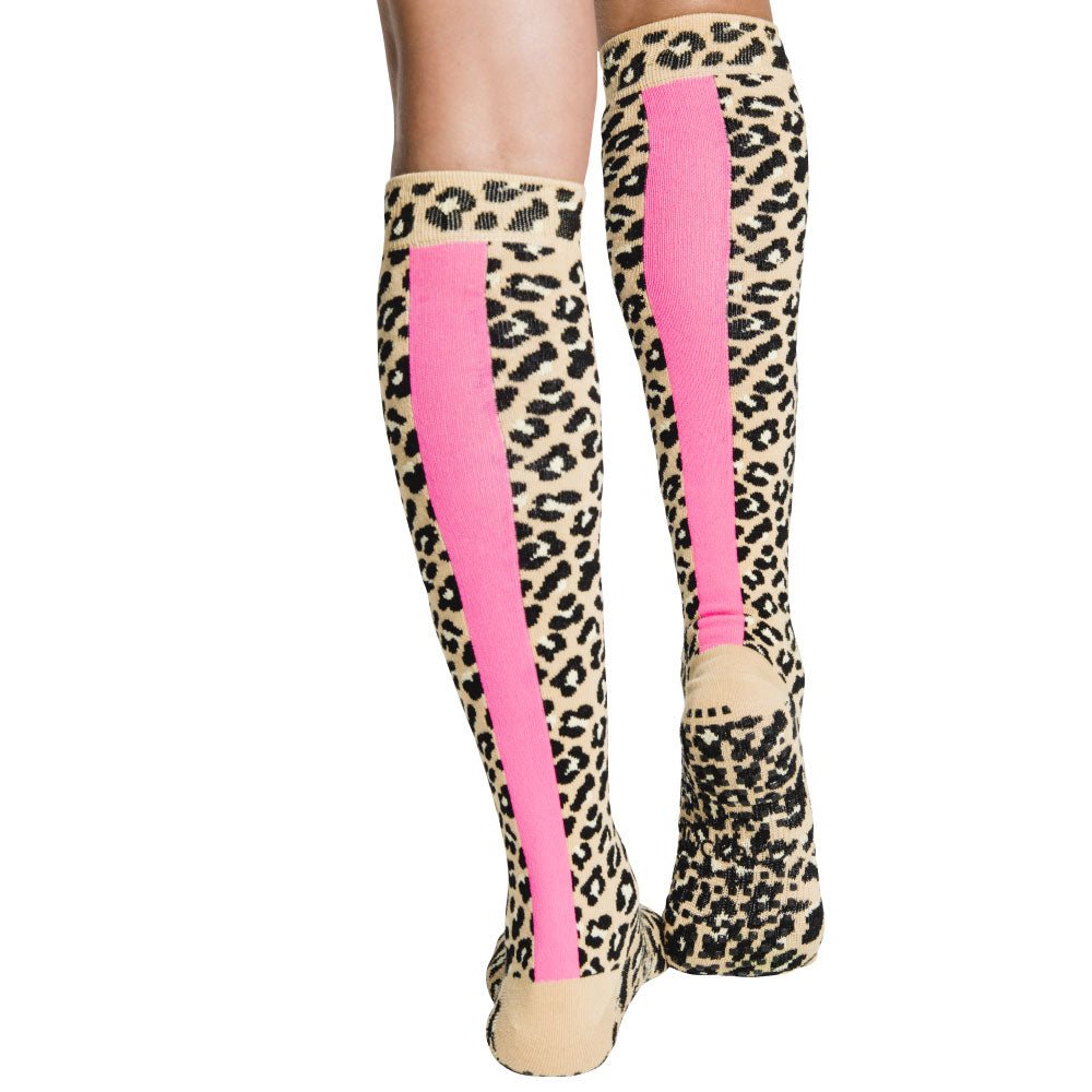 Knee High - Leopard Pink Stripe - Grip Socks