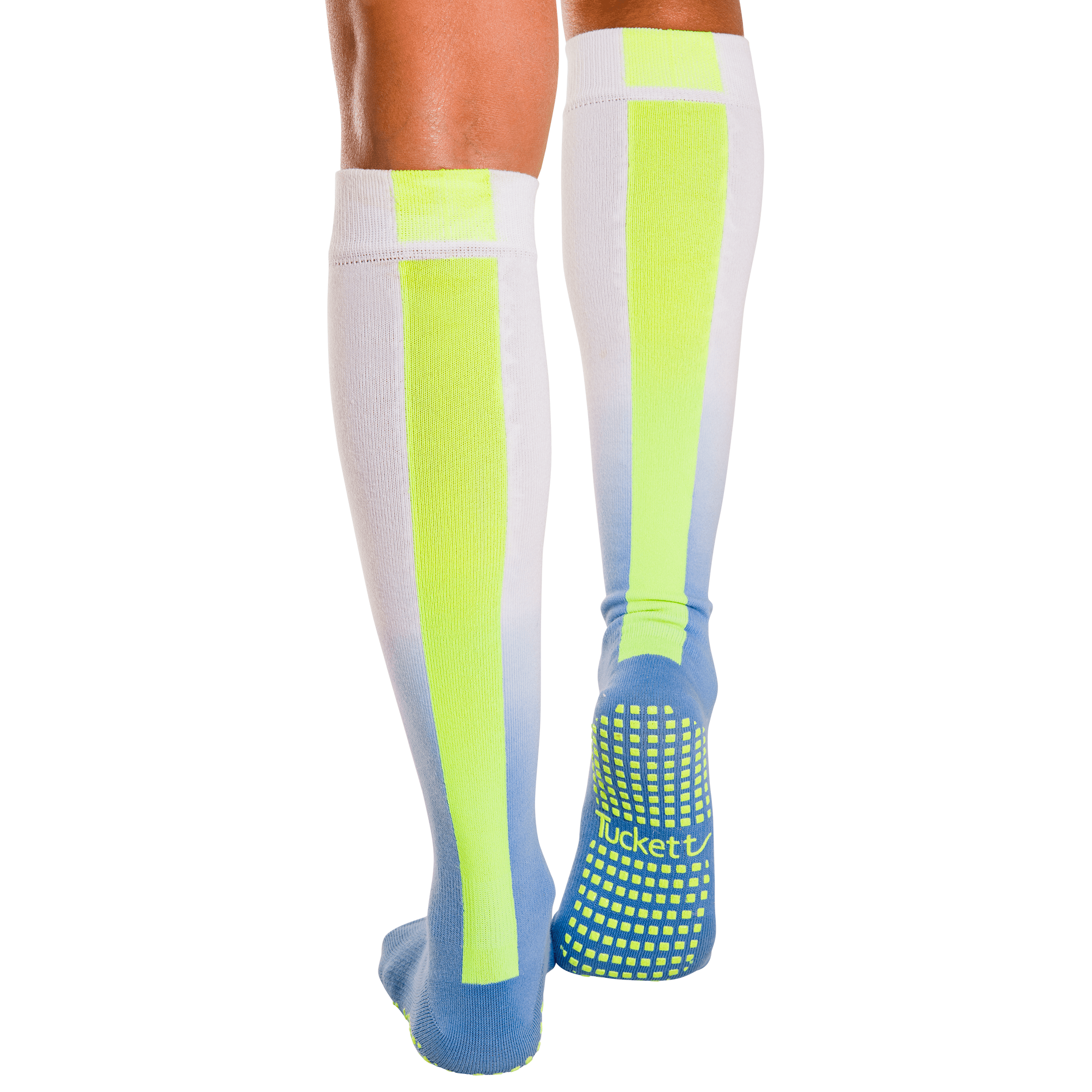 Tucketts Knee High Neon Waters Pilates Socks - Non-Slip Grip, Open Toe, Barre & Yoga - Women's