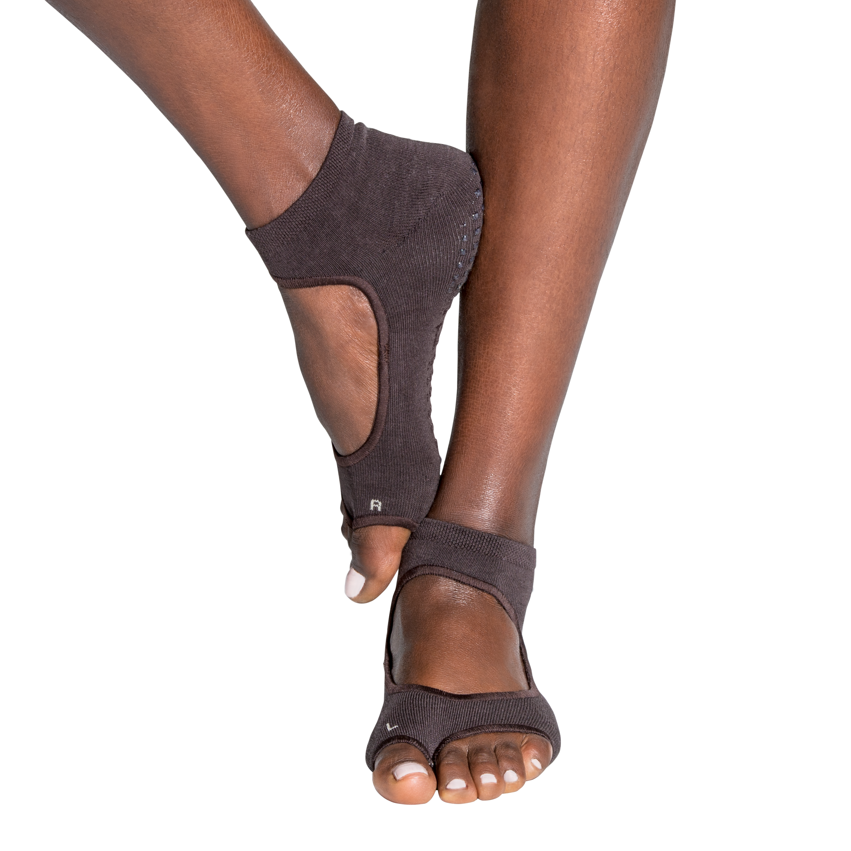 Tucketts Allegro Dark Olive Pilates Socks - Non-Slip Grip, Open Toe, Barre & Yoga - Women's