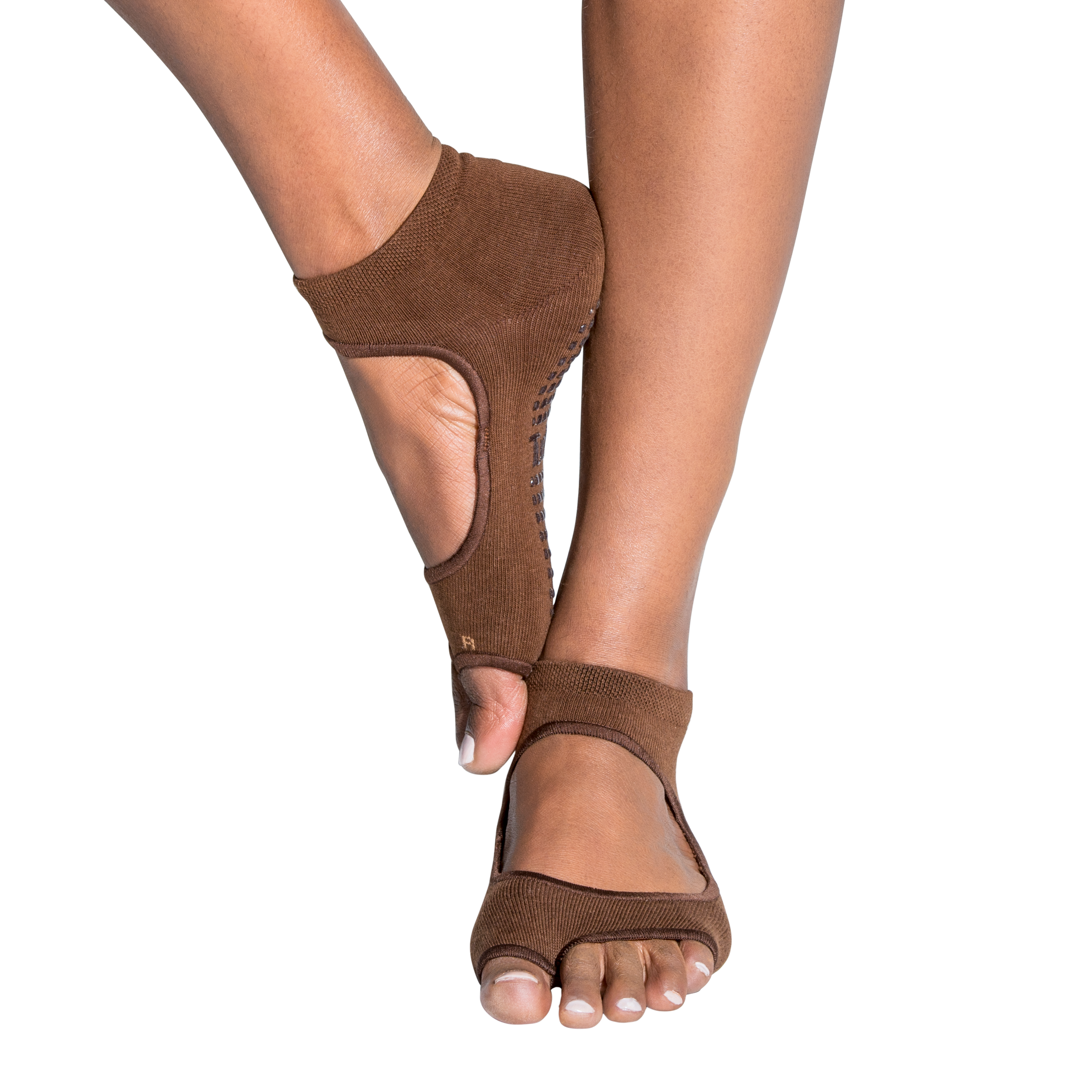 Tucketts Allegro Brown Pilates Socks - Non-Slip Grip, Open Toe, Barre & Yoga - Women's