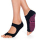 Black allegro style grip socks with open toes and pink grippers